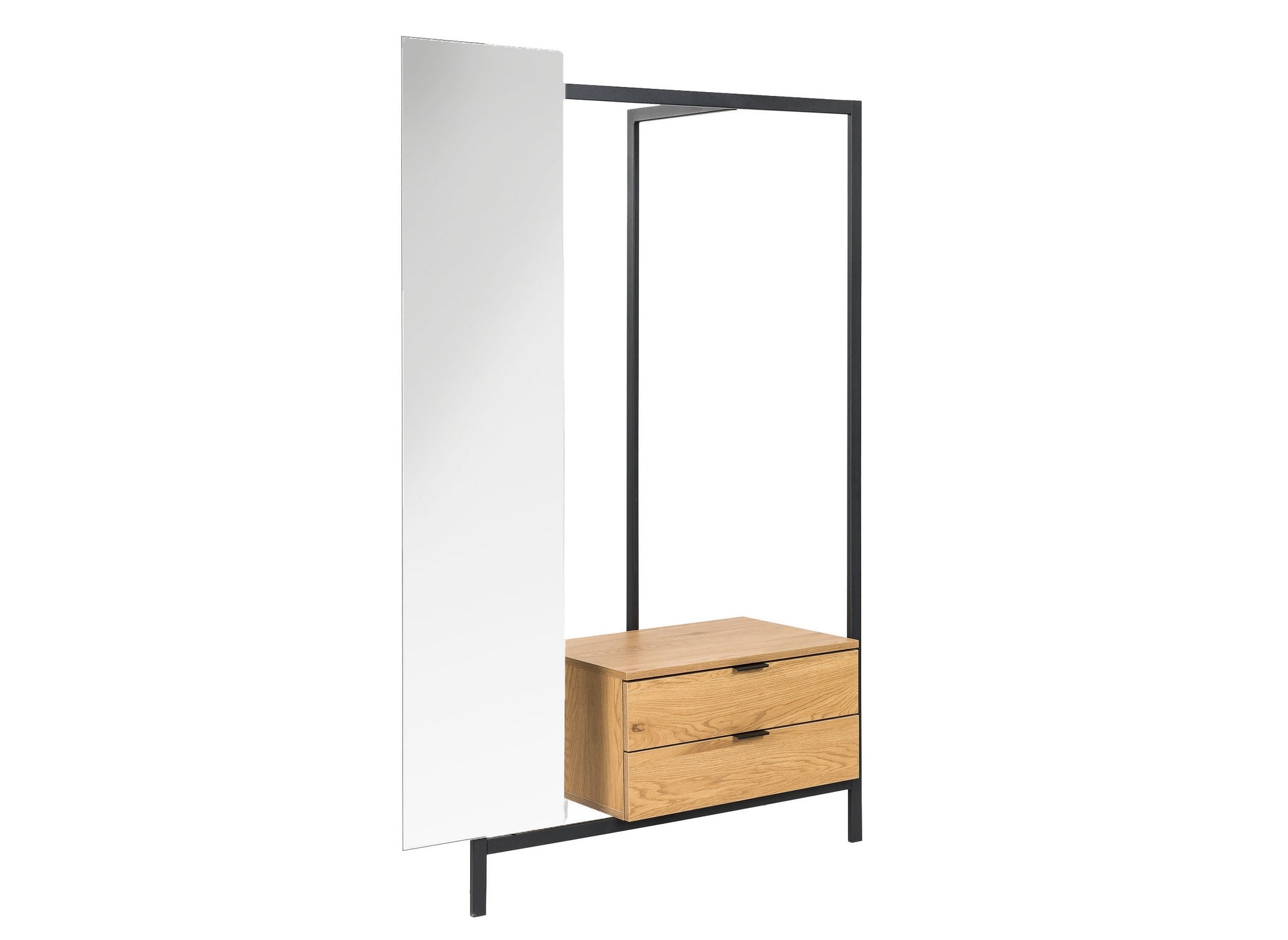 GLENN Eingangsmöbel mit Spiegelschrank und 2 Schubladen aus Holz und Metall
