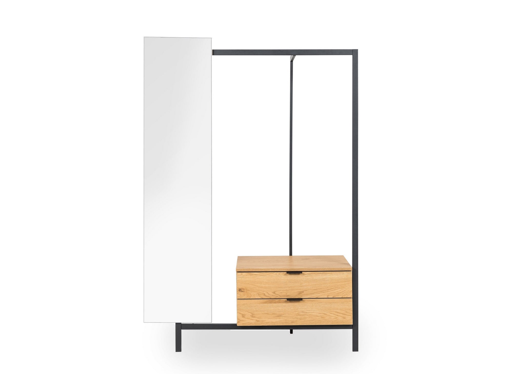 GLENN Eingangsmöbel mit Spiegelschrank und 2 Schubladen aus Holz und Metall