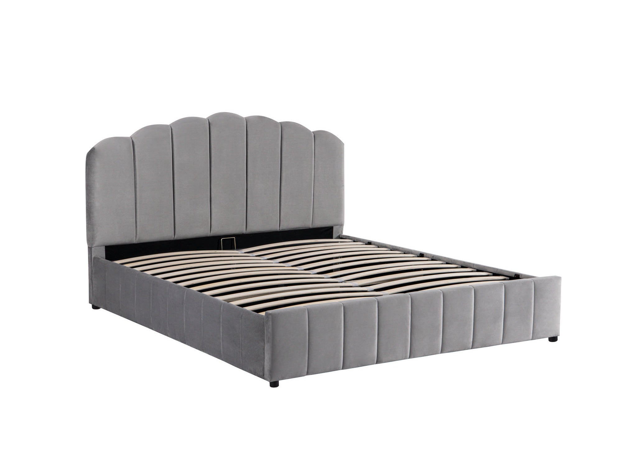 ELVIRA Bett mit Stauraum, grau, Samt, 160 x 200 cm