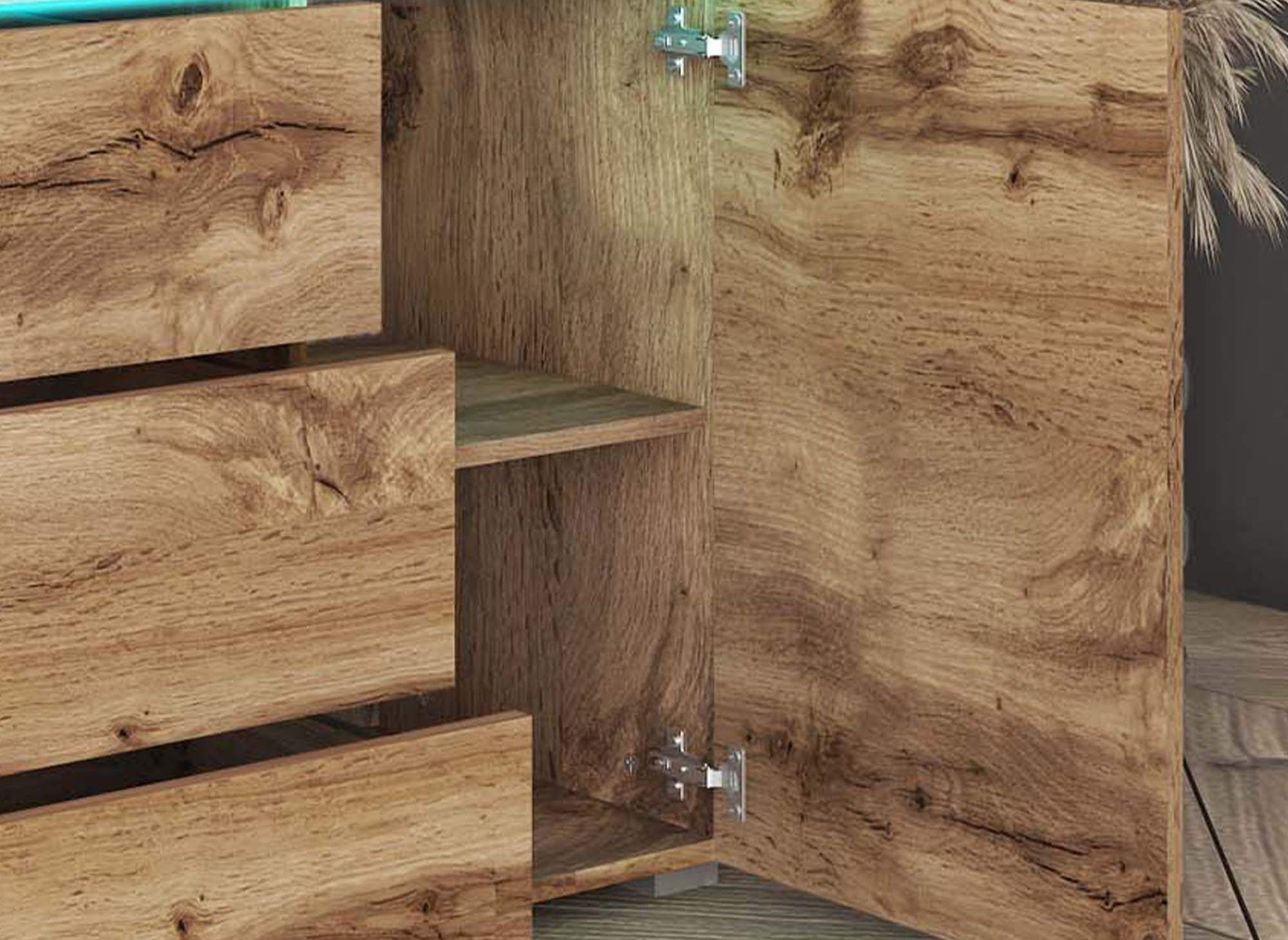 ALEXIA Sideboard aus Eiche mit 2 Türen und 3 Schubladen und LEDs