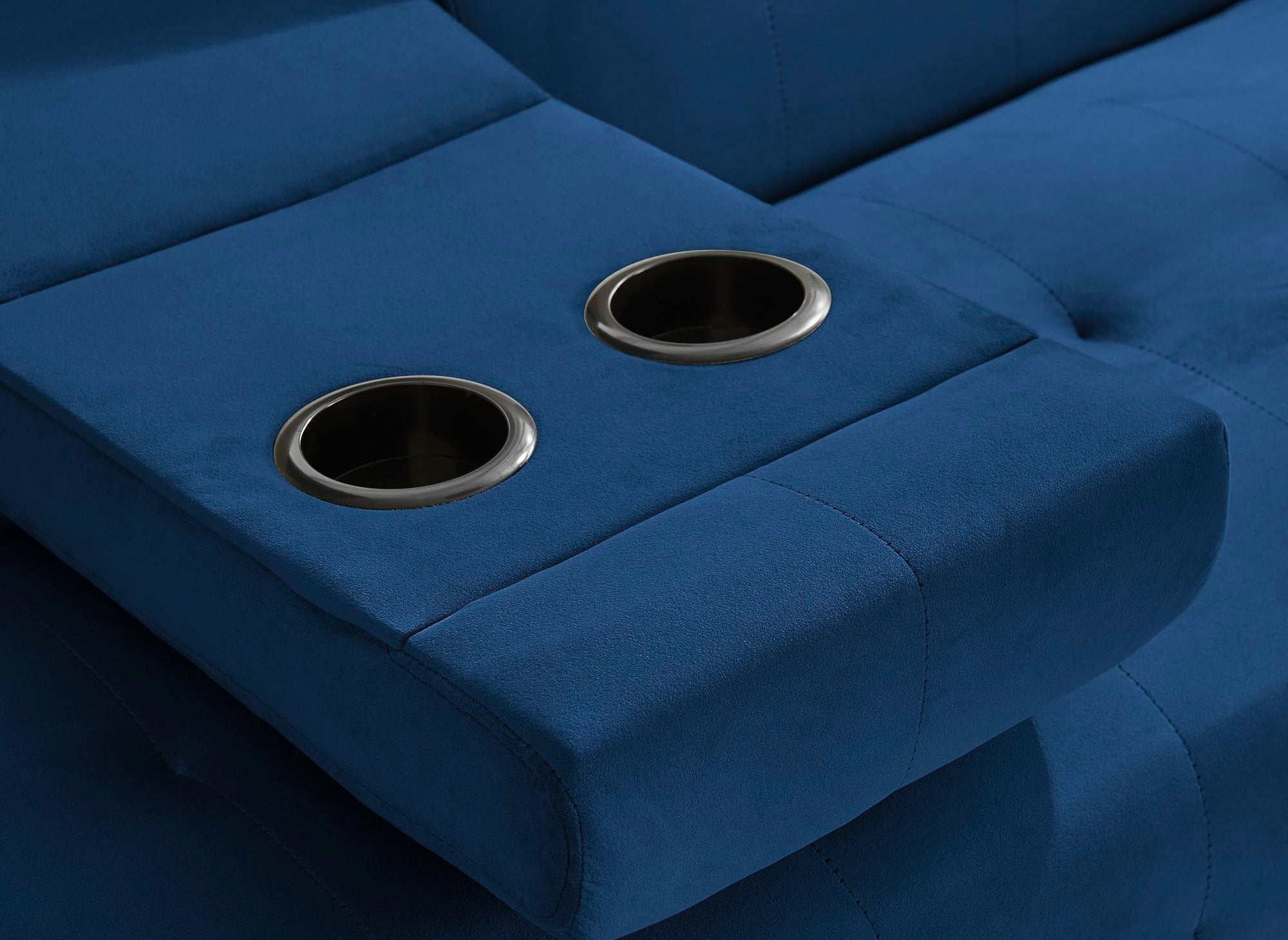 LIMA dunkelblaues Samtschlafsofa mit Getränkehalter