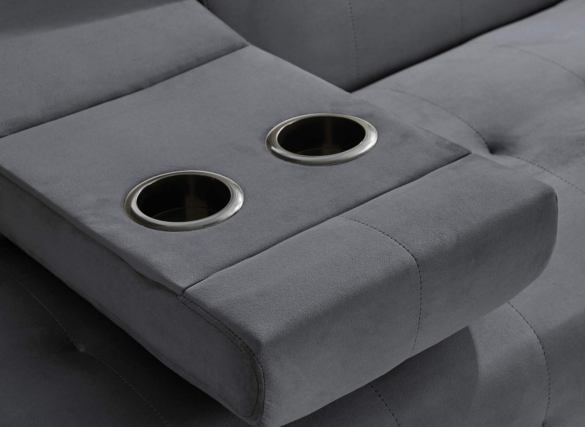 LIMA dunkelgraues Samtschlafsofa mit Getränkehalter