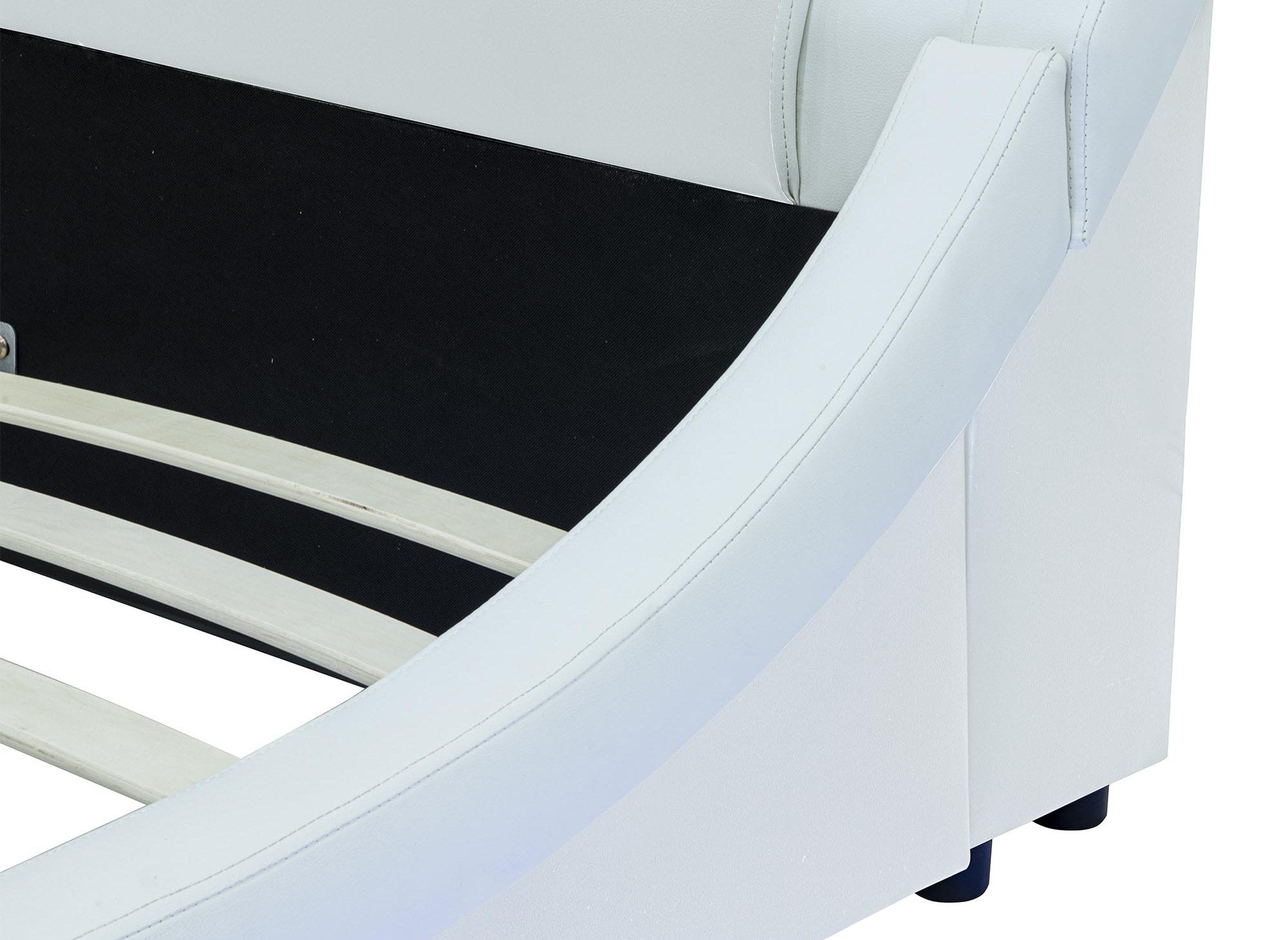 Weißes Kunstlederbett mit LED 160x200 cm ZEDA