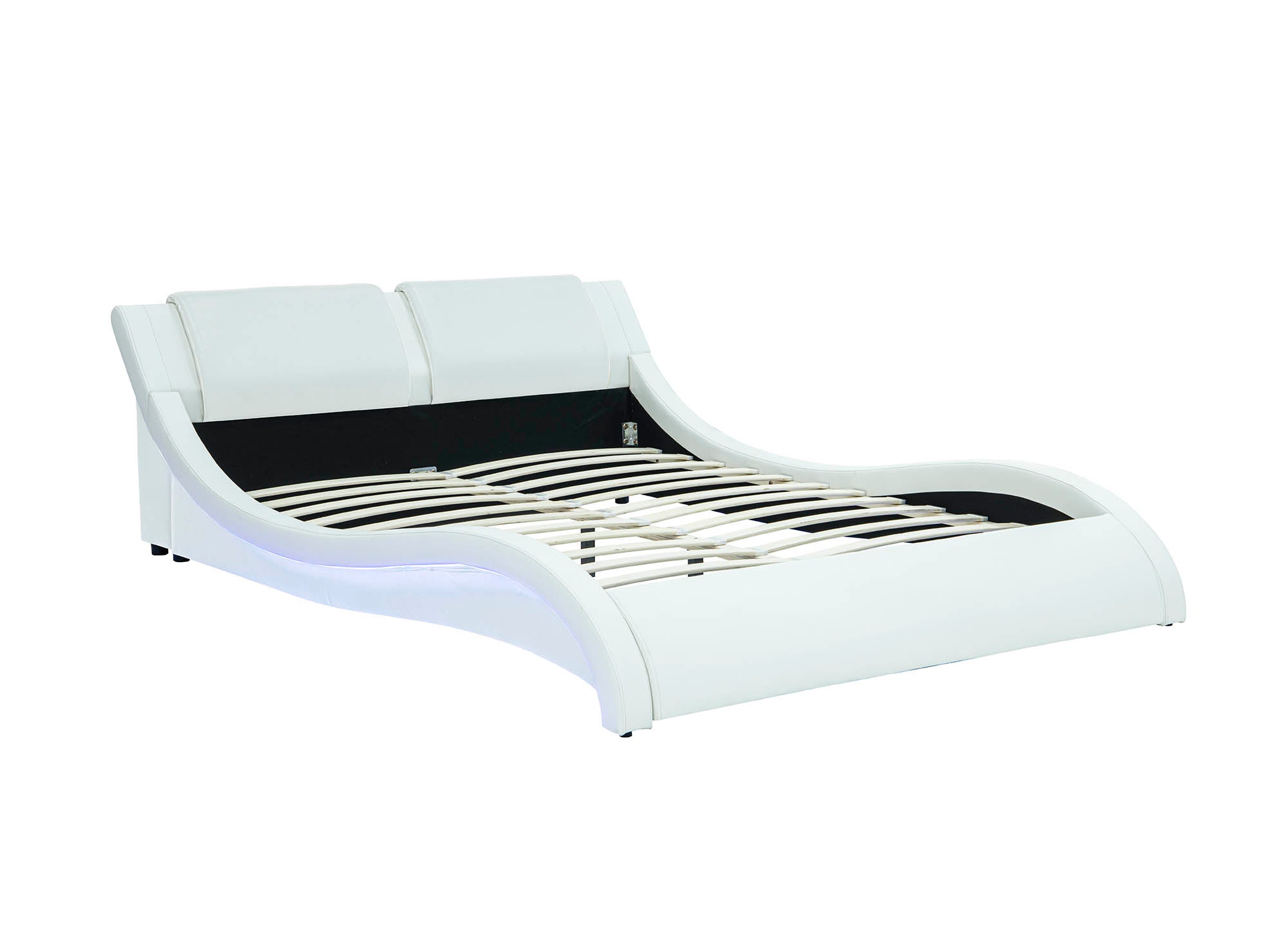 Weißes Kunstlederbett mit LED 160x200 cm ZEDA