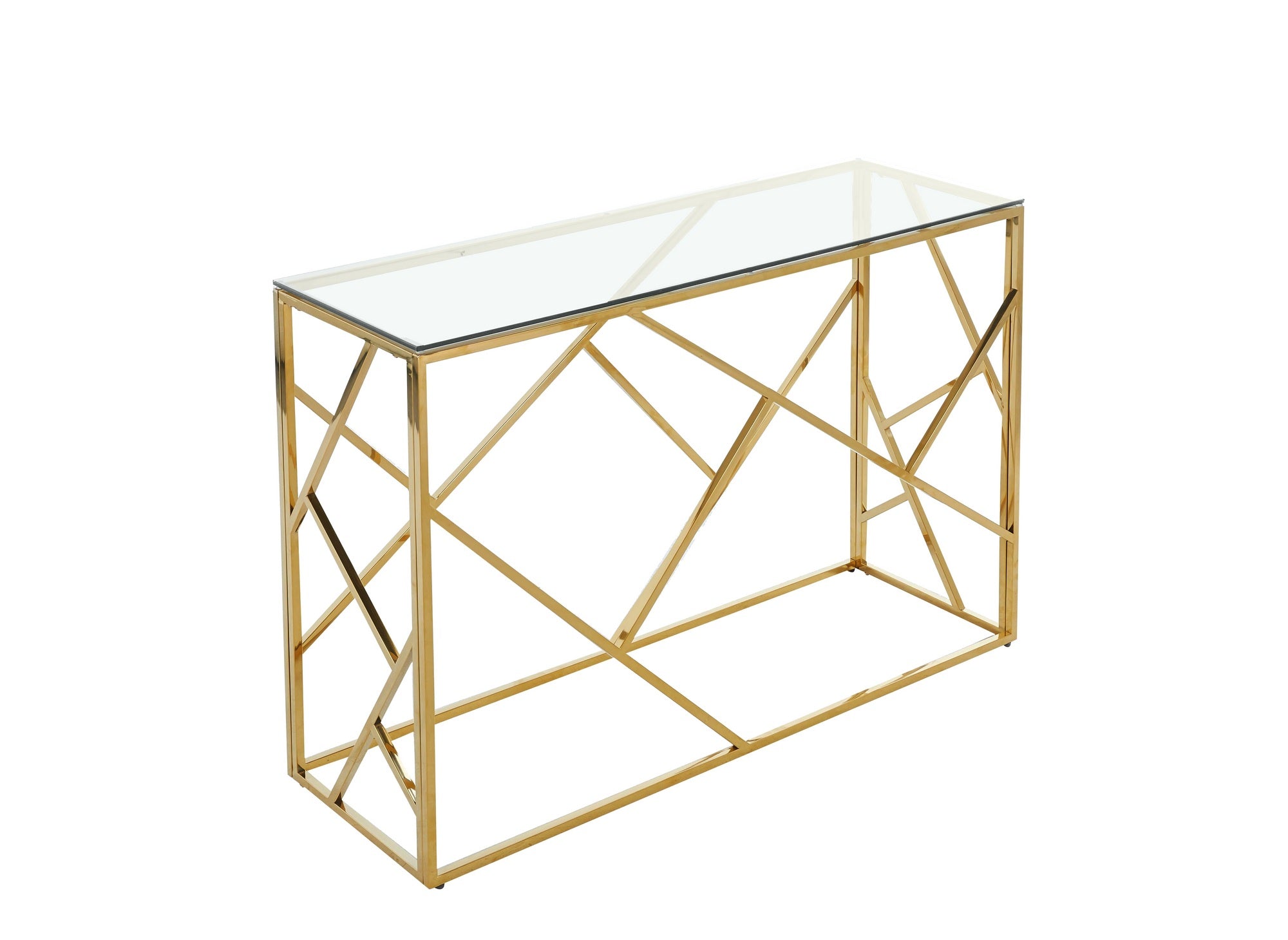 DELTA Designer-Konsole aus transparentem Glas und goldfarbenem Metall