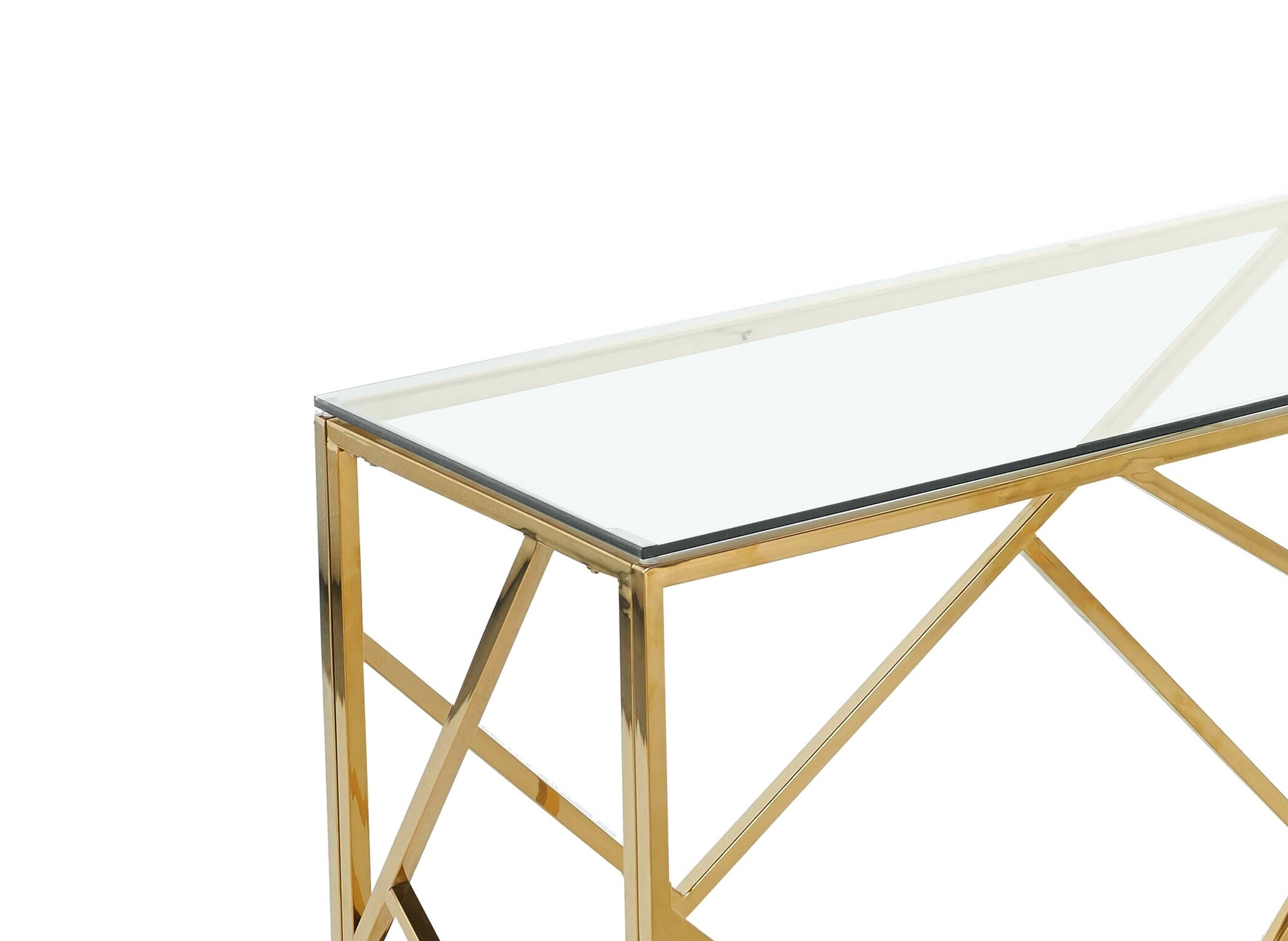 DELTA Designer-Konsole aus transparentem Glas und goldfarbenem Metall