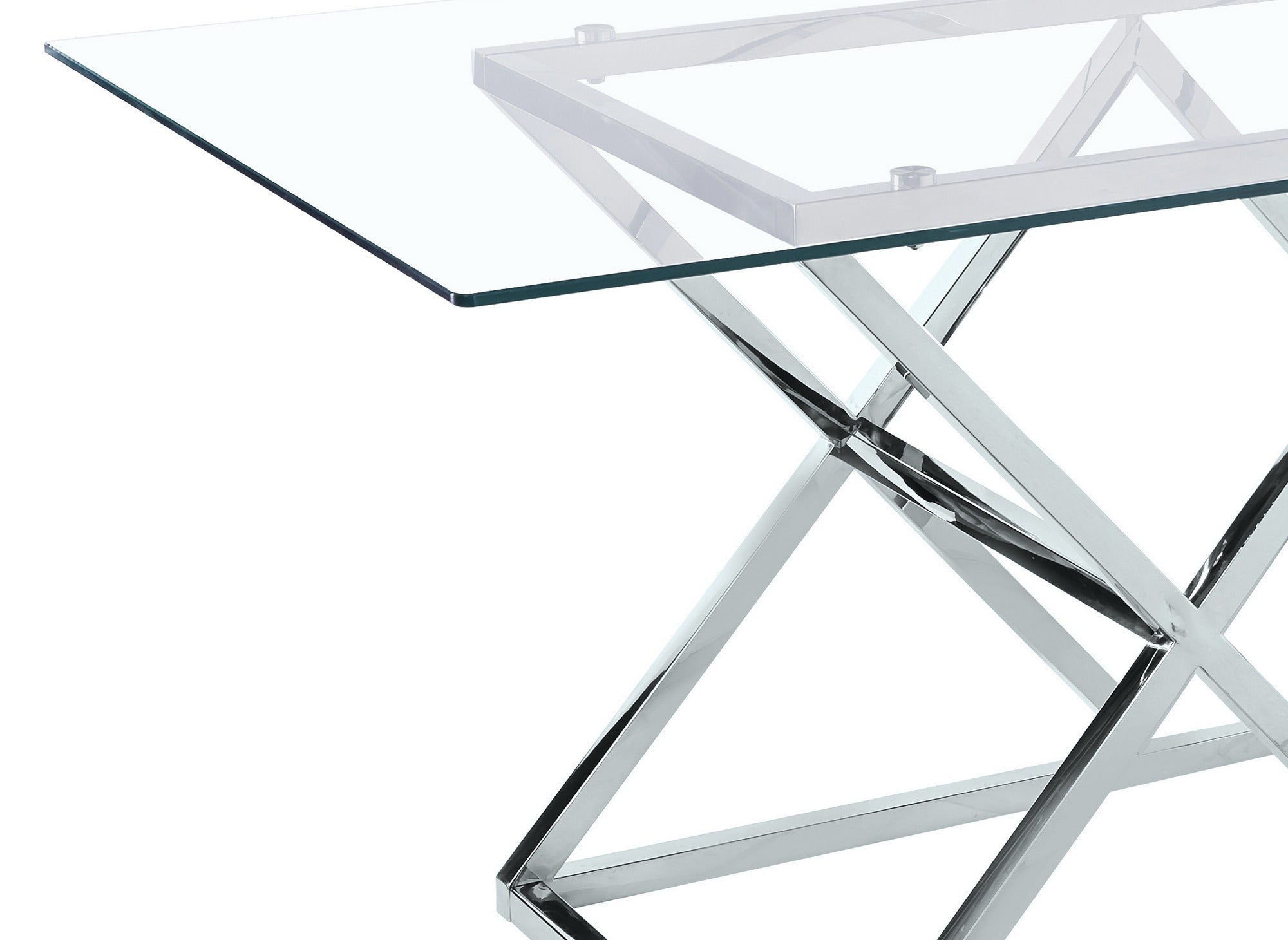 Rechteckiger Esstisch Janice aus Glas mit silbernen Beinen