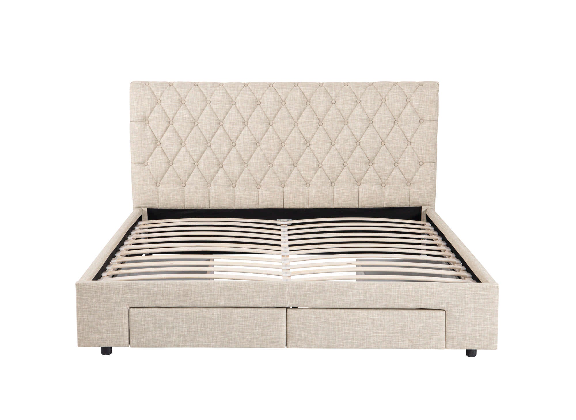 Doppelbett mit 4 Schubladen aus beigem Leinen 160x200 cm LEANDRE