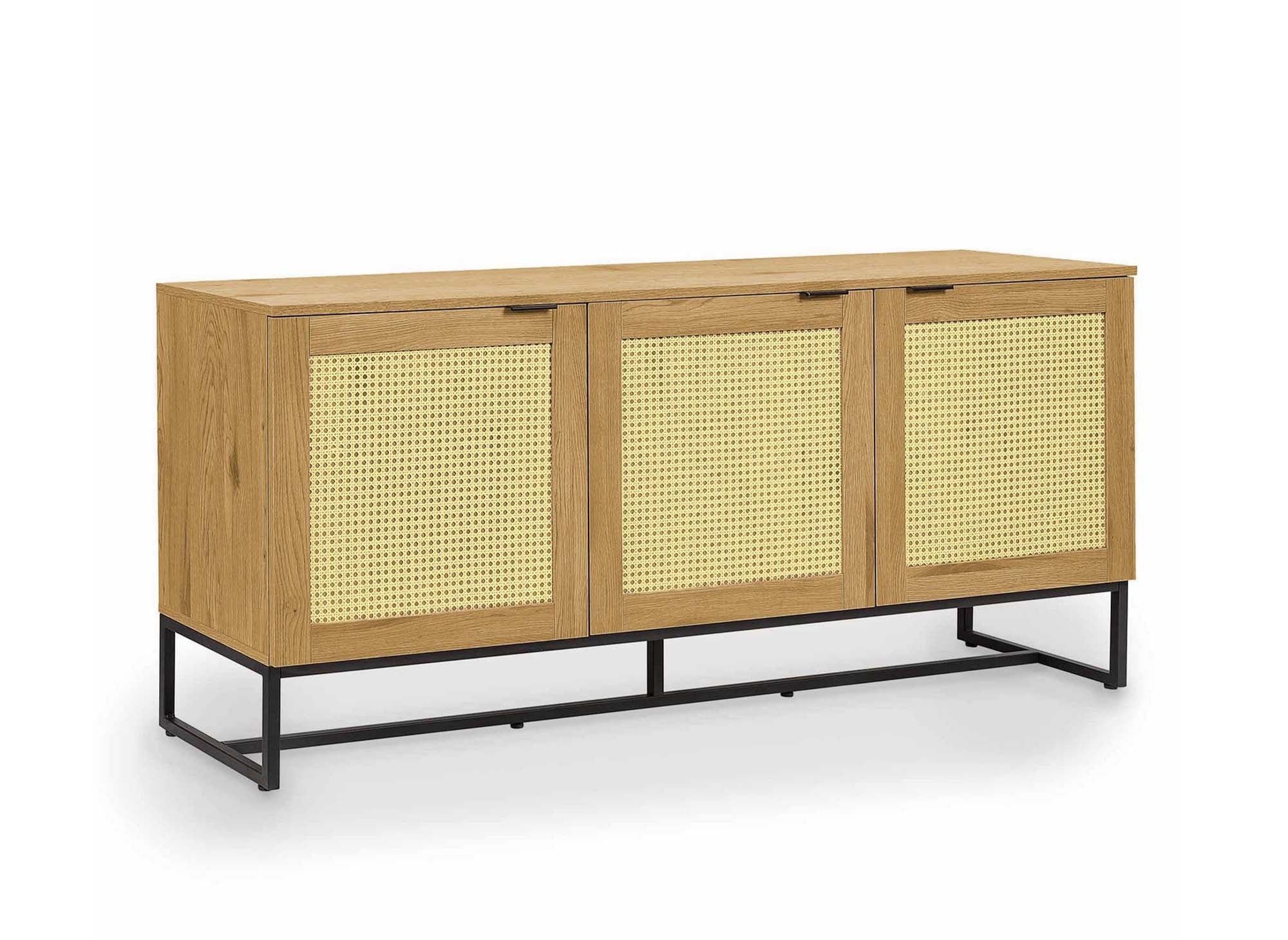 TULLIO Skandinavisches Sideboard mit 3 Türen aus Holz, Metall und Rohr