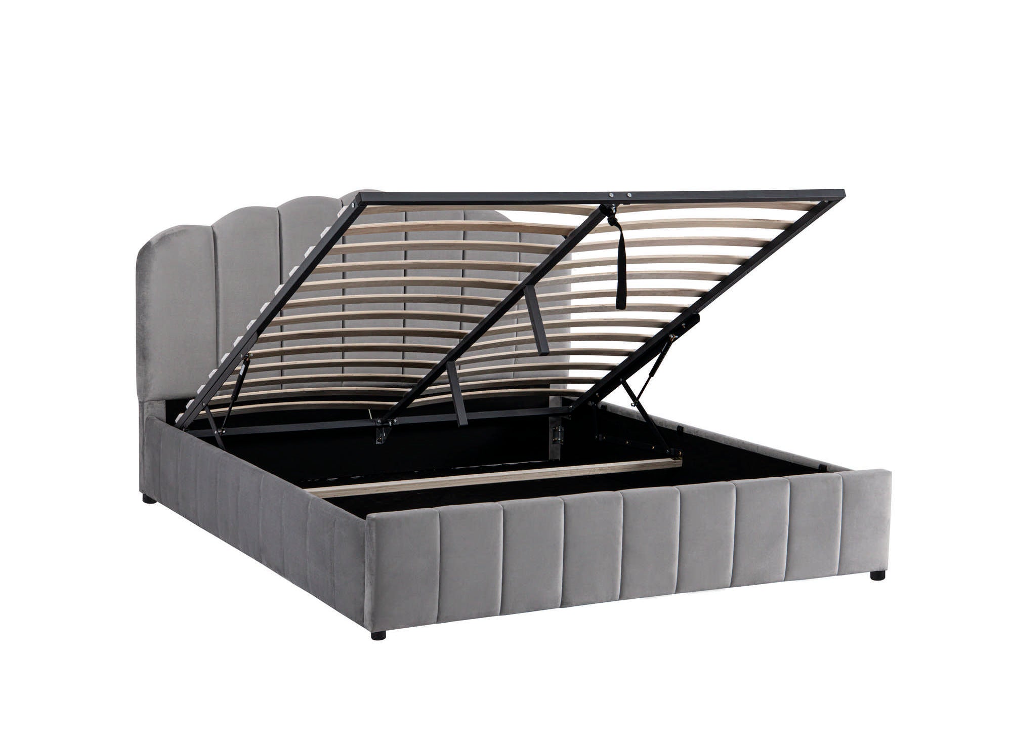 ELVIRA Bett mit Stauraum, grau, Samt, 140 x 190 cm