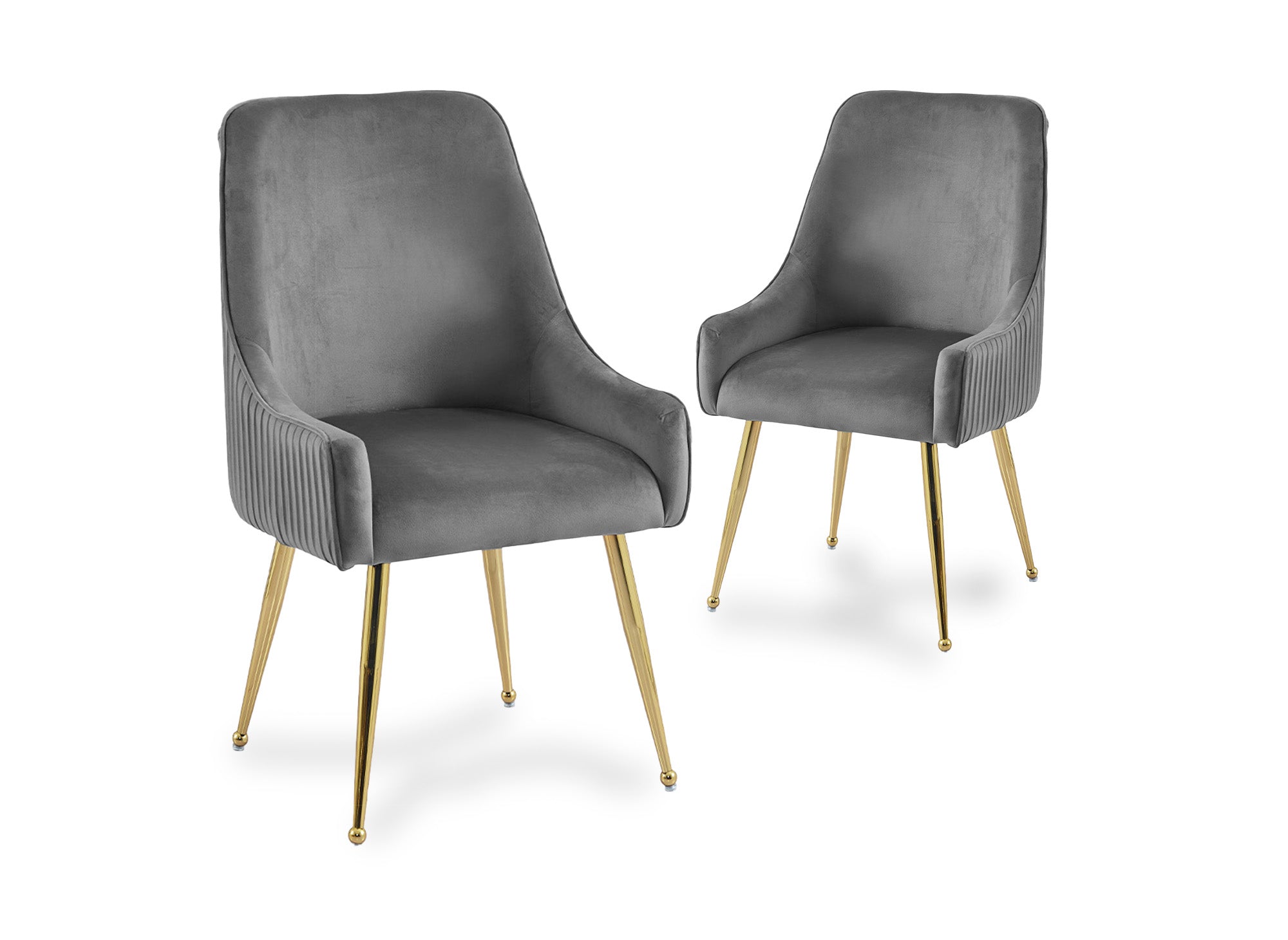 2er-Set graue Samtstühle mit goldenen Metallbeinen DORY