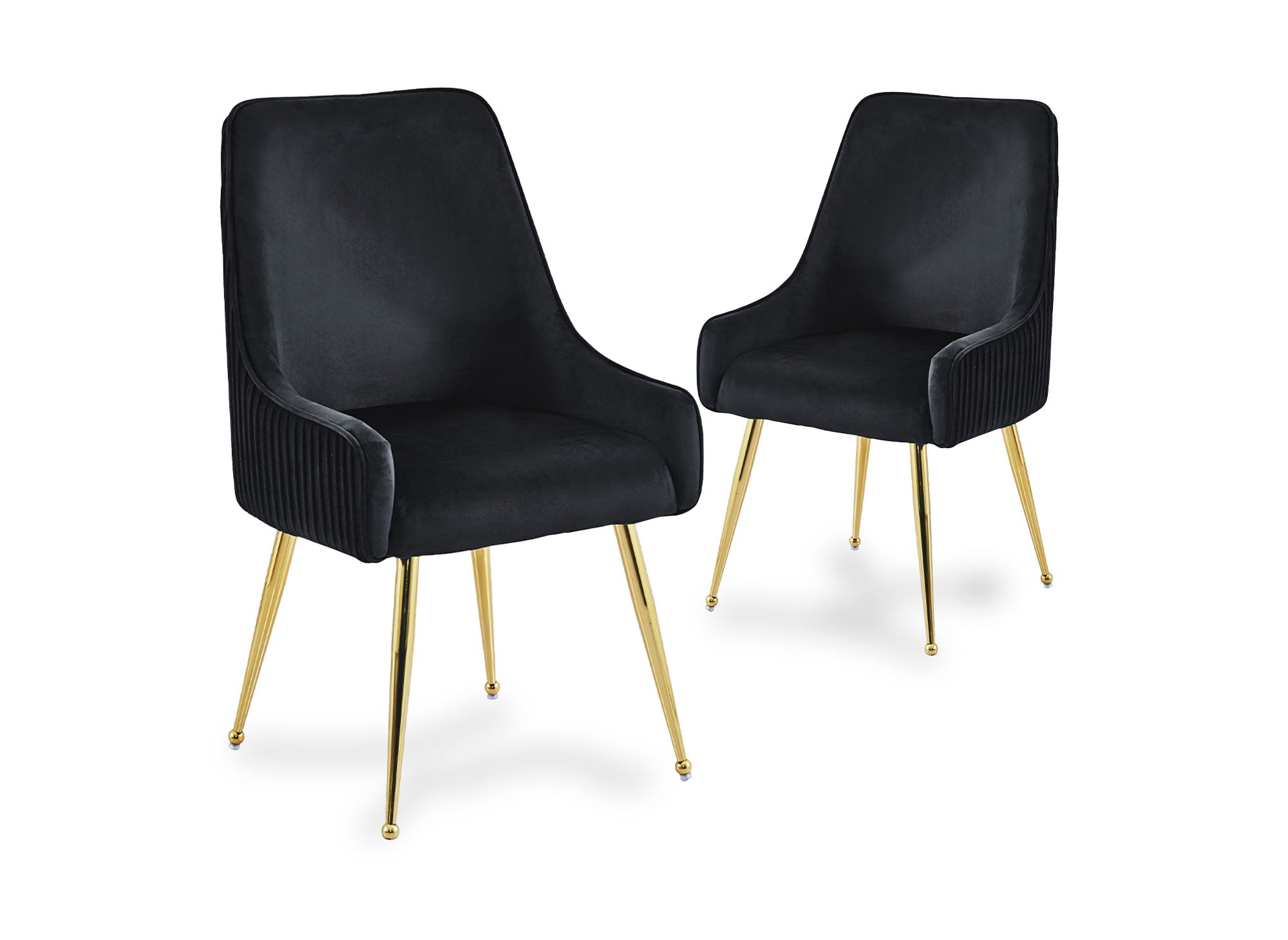 2er-Set schwarzer Samtstühle mit goldenen Metallbeinen DORY