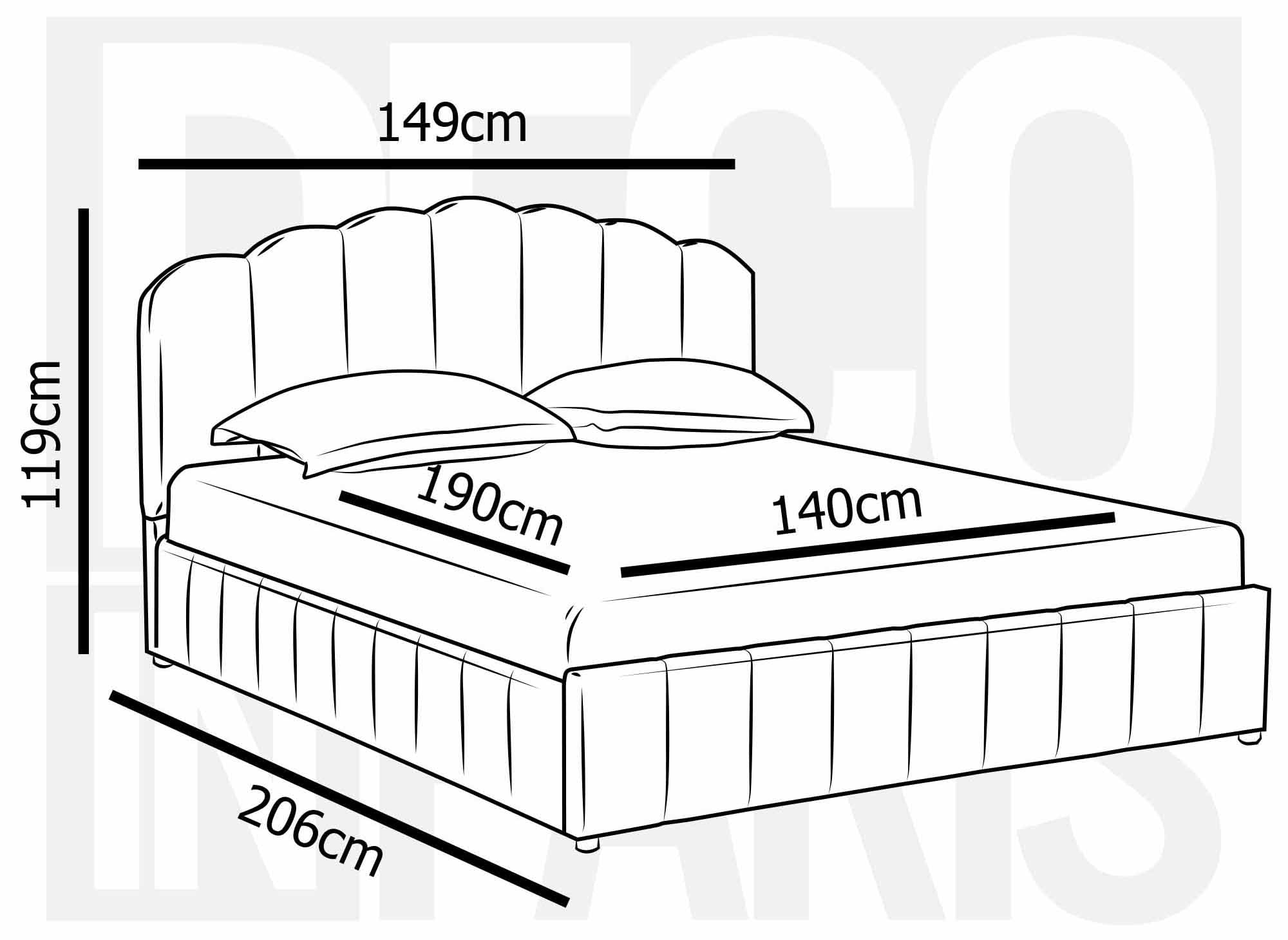 ELVIRA Bett mit Stauraum aus beigefarbenem Samt 140x190 cm