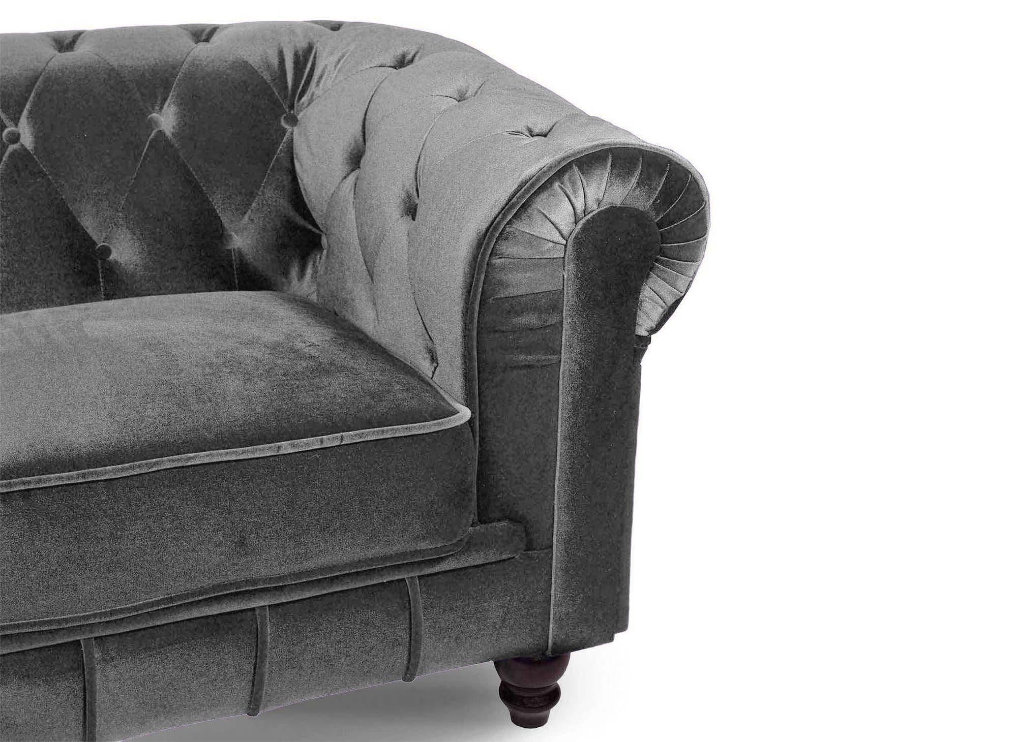 Chesterfield 2-Sitzer-Sofa aus grauem Samt