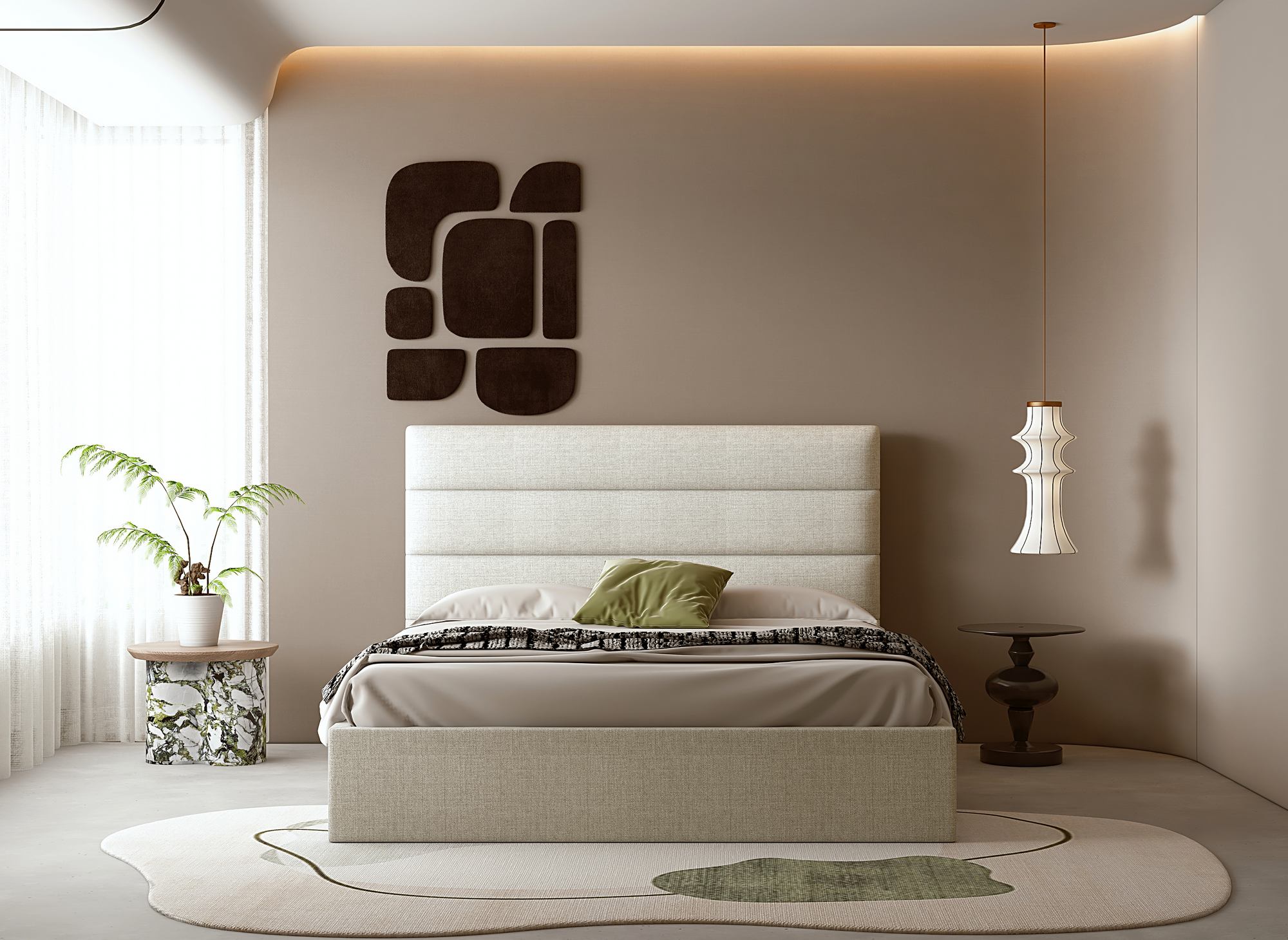 SHANNA Bett mit Stauraum, 180 x 200 cm, beige, Leinenstoff