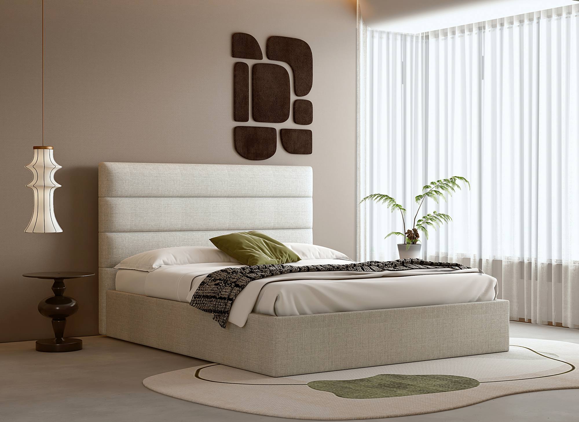 SHANNA Bett mit Stauraum, 180 x 200 cm, beige, Leinenstoff