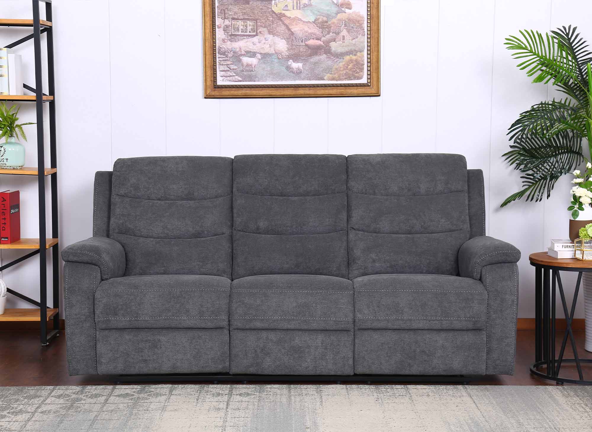 RICHARD 3-Sitzer elektrisches Entspannungssofa aus dunkelgrauem Stoff