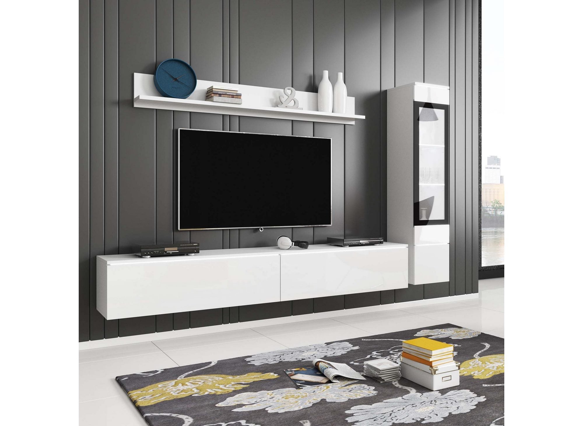 Moderner weiß lackierter TV-Schrank mit LED - VERONICA