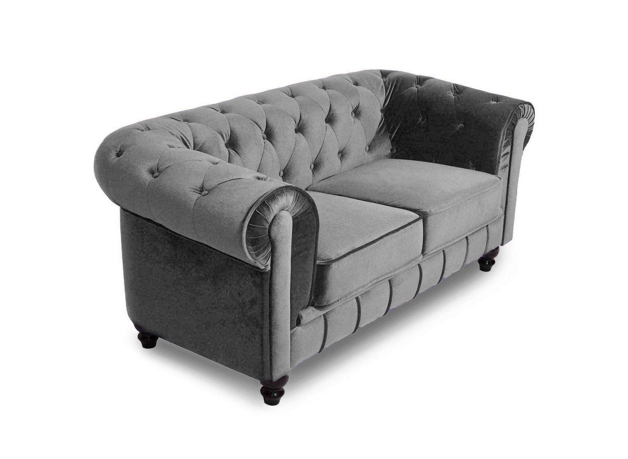 Chesterfield 2-Sitzer-Sofa aus grauem Samt