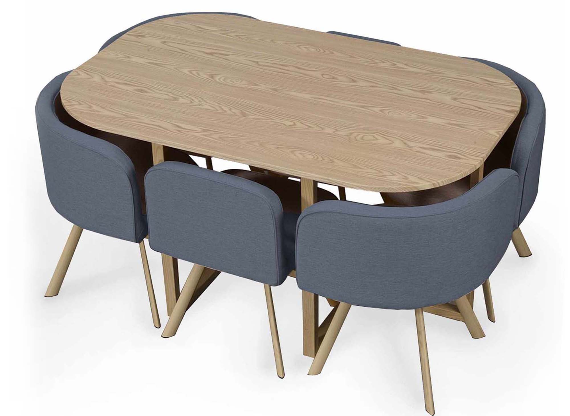 FLEN XL graues stapelbares Tisch- und 6-Stühle-Set