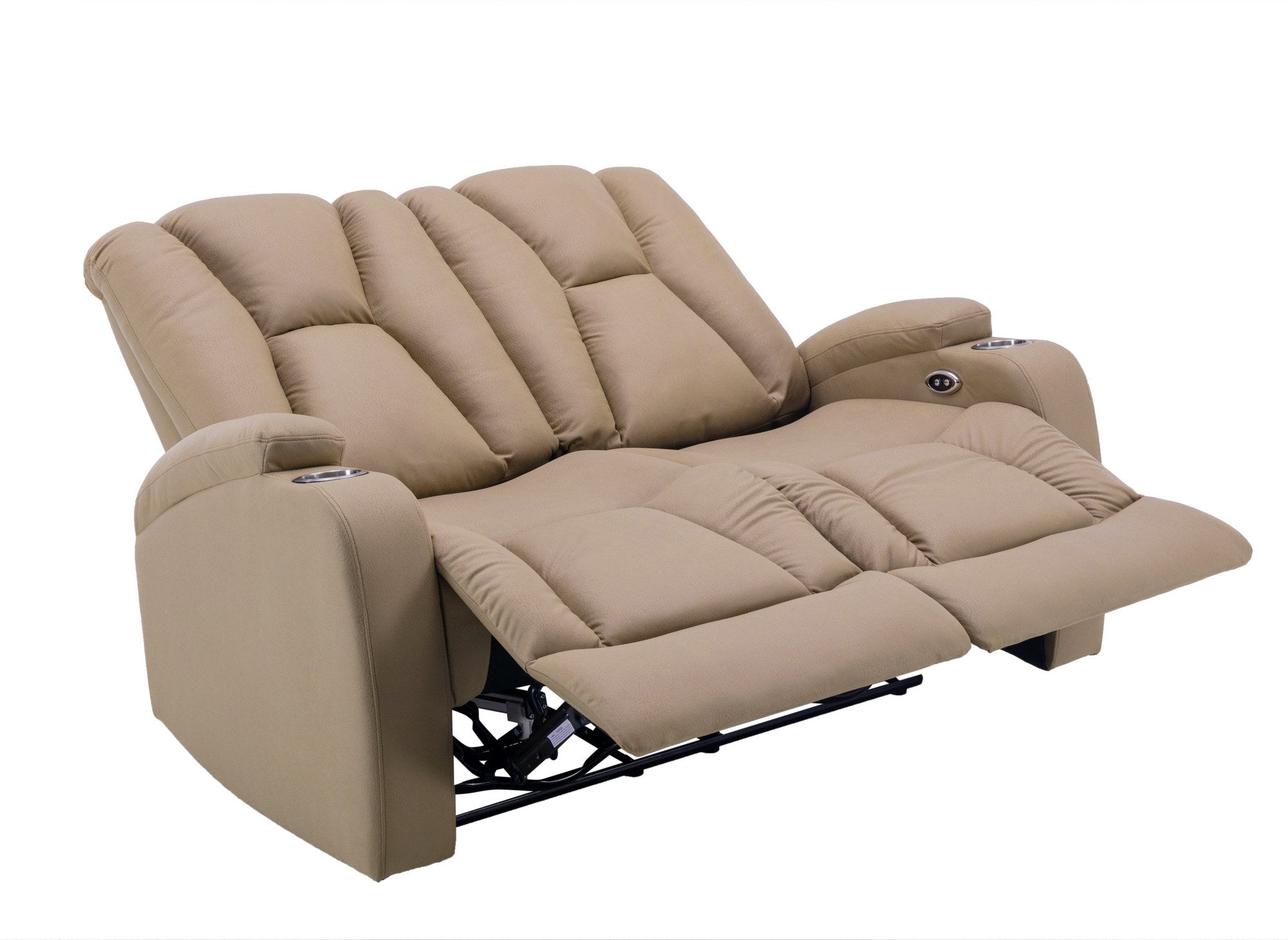 EL CLARENCE 2-Sitzer-Relaxsofa mit elektrischer Steuerung aus beigem Mikrofaserstoff