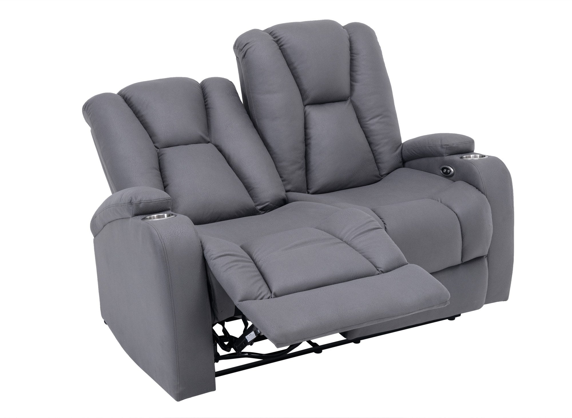 EL CLARENCE 2-Sitzer elektrisches Relaxsofa aus grauem Mikrofaserstoff
