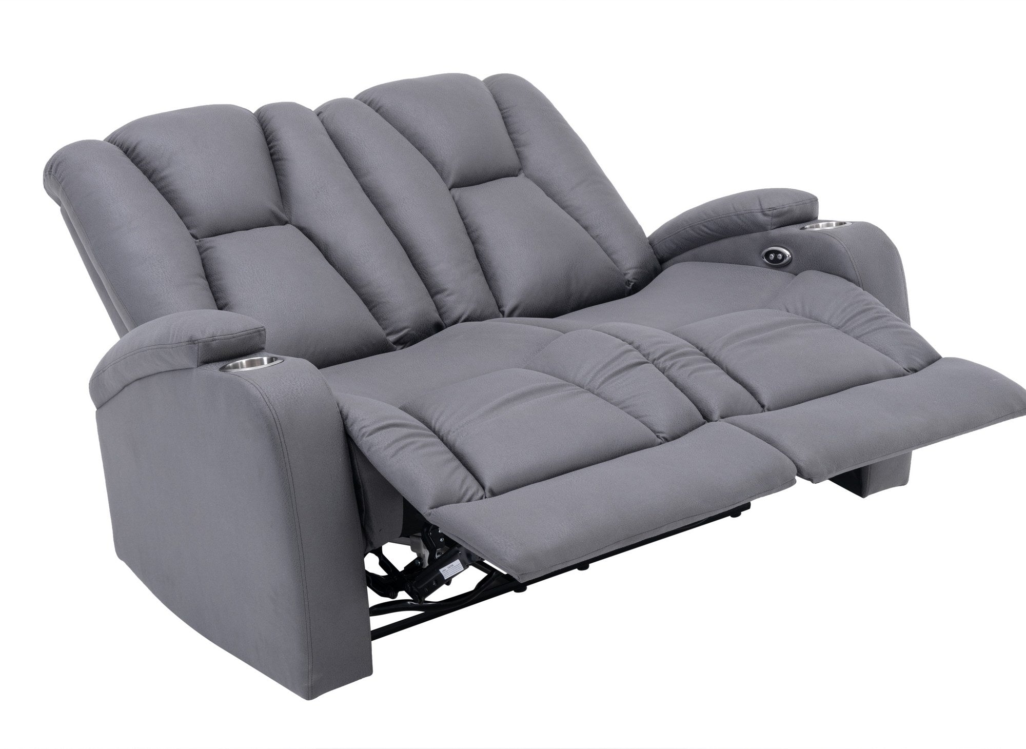 EL CLARENCE 2-Sitzer elektrisches Relaxsofa aus grauem Mikrofaserstoff