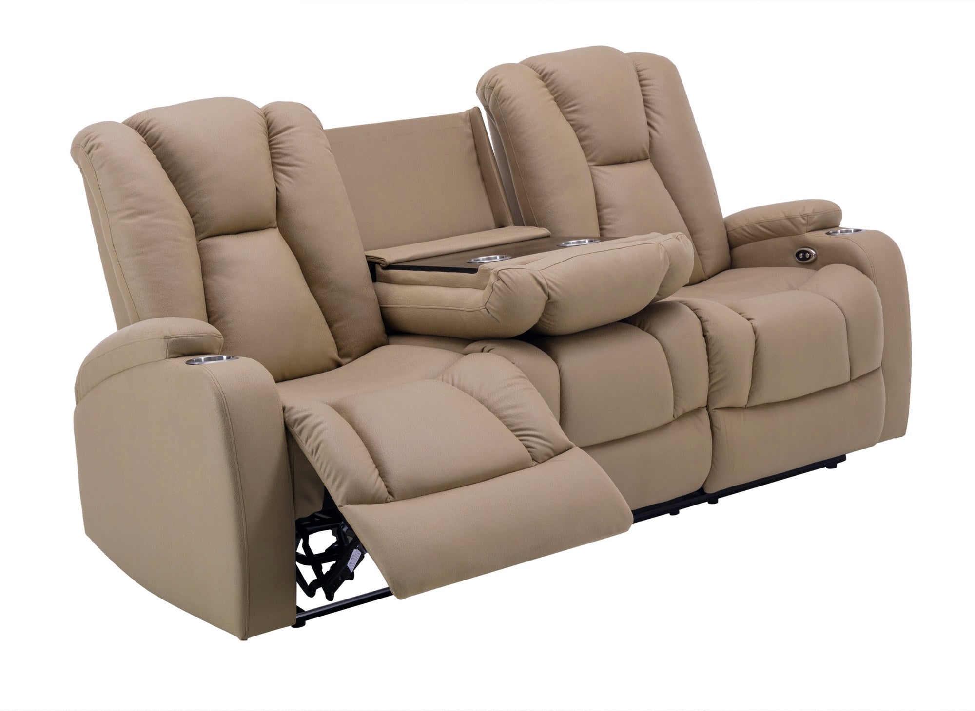 EL CLARENCE 3-Sitzer-Relaxsofa mit elektrischer Steuerung aus beigem Mikrofaserstoff