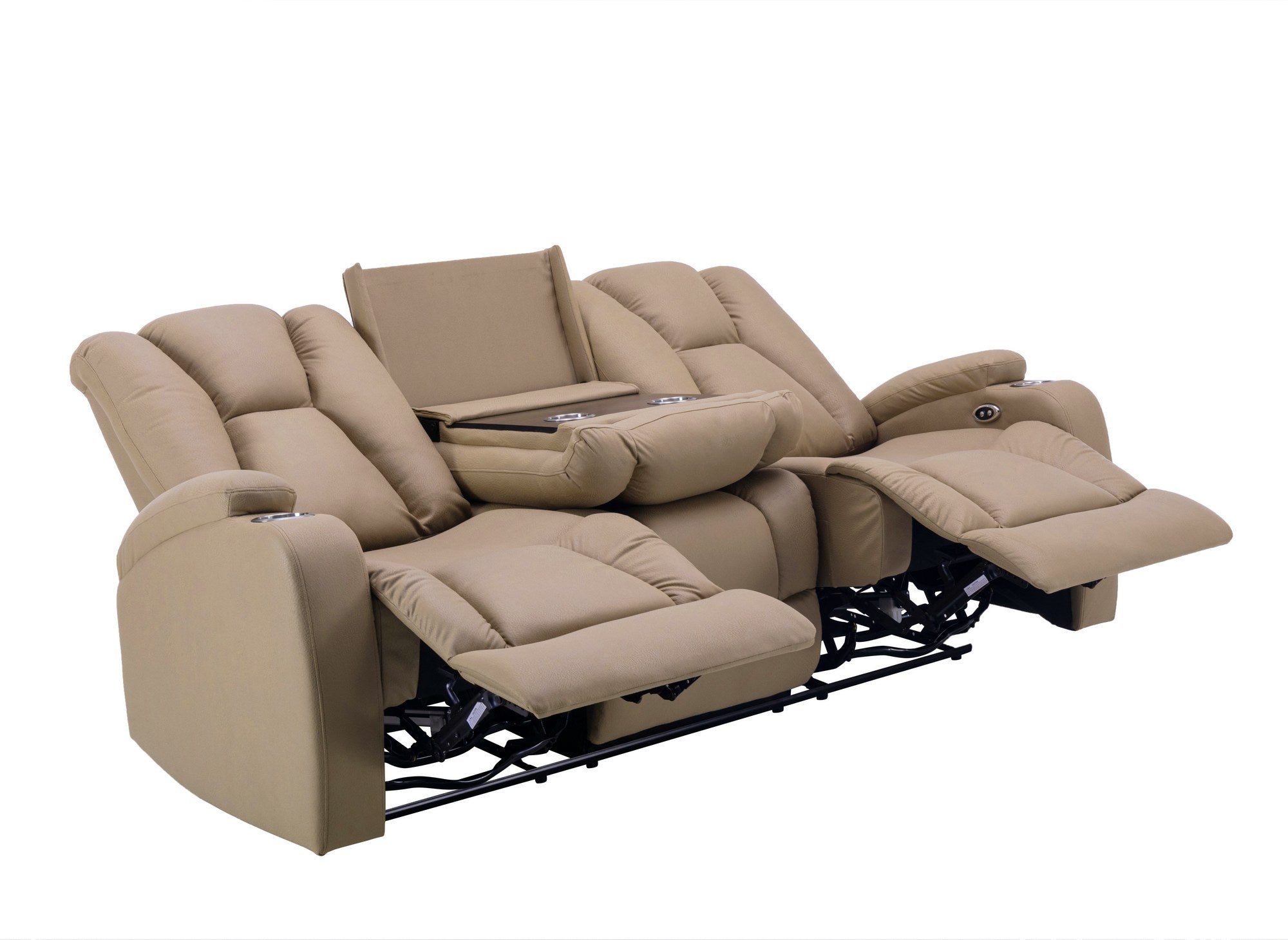 EL CLARENCE 3-Sitzer-Relaxsofa mit elektrischer Steuerung aus beigem Mikrofaserstoff