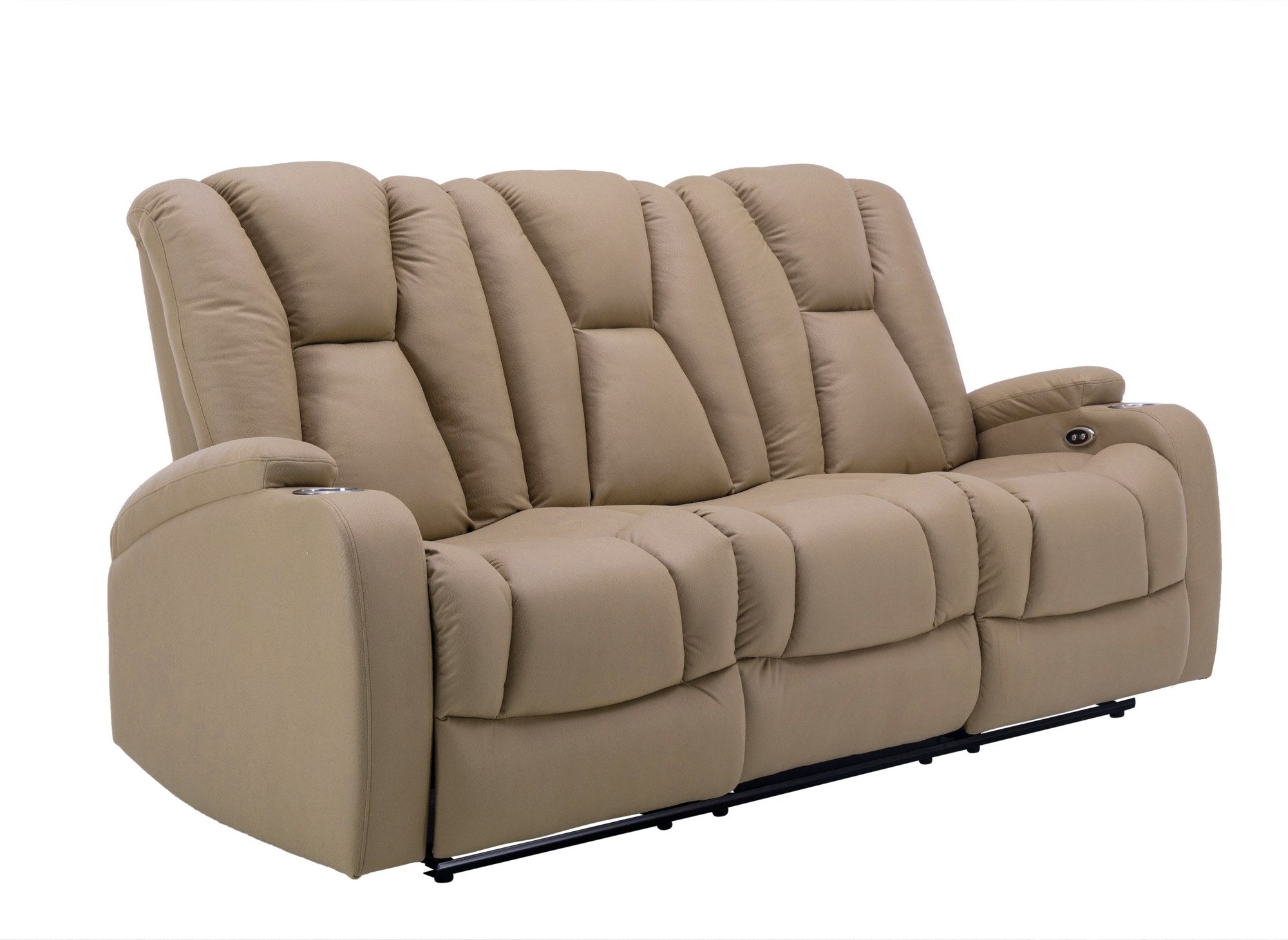 EL CLARENCE 3-Sitzer-Relaxsofa mit elektrischer Steuerung aus beigem Mikrofaserstoff
