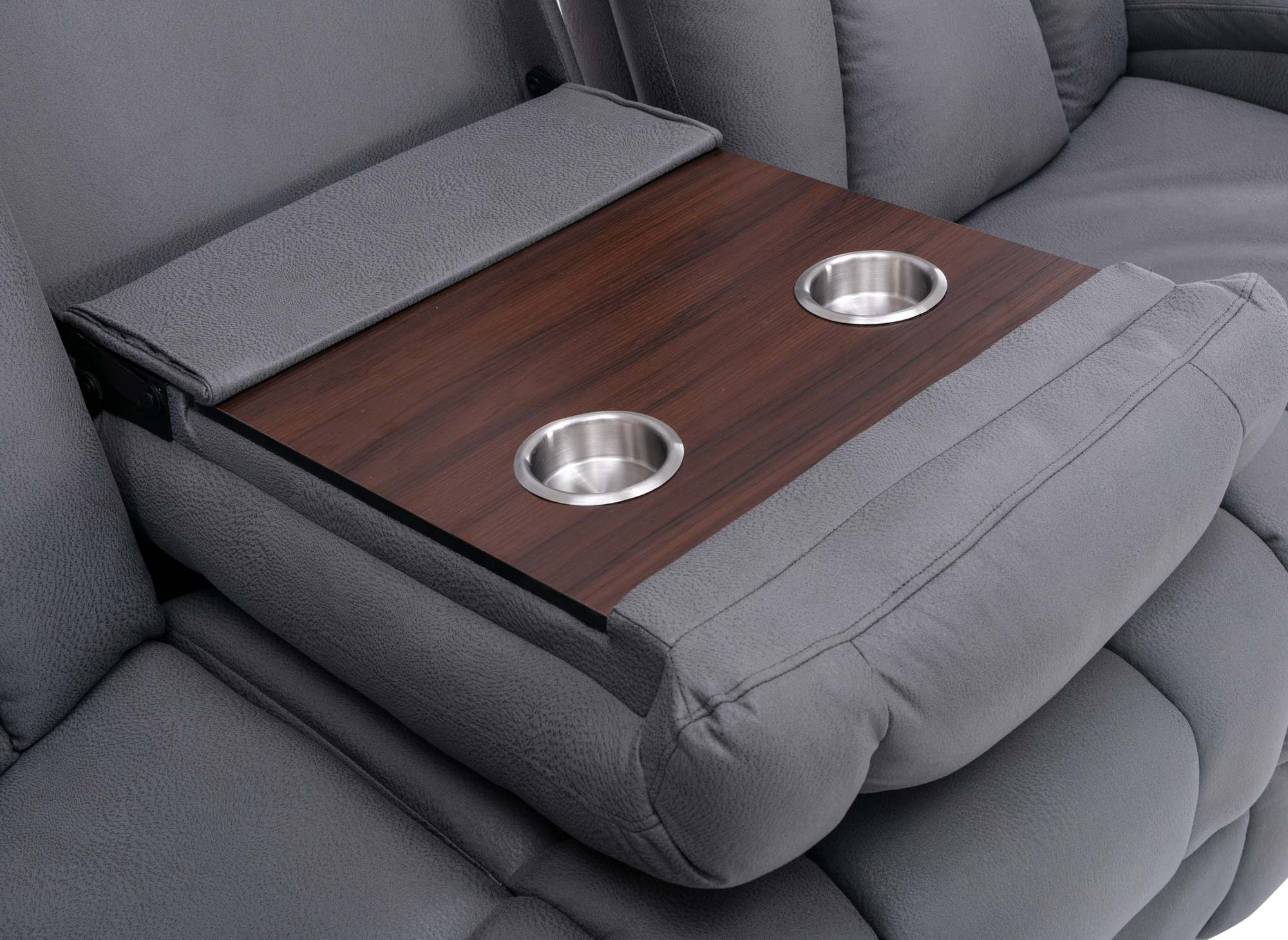 EL CLARENCE 3-Sitzer elektrisches Relaxsofa aus grauem Mikrofaserstoff