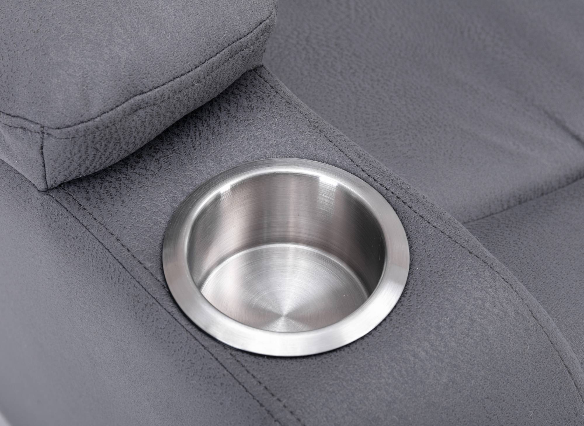 EL CLARENCE 3-Sitzer elektrisches Relaxsofa aus grauem Mikrofaserstoff