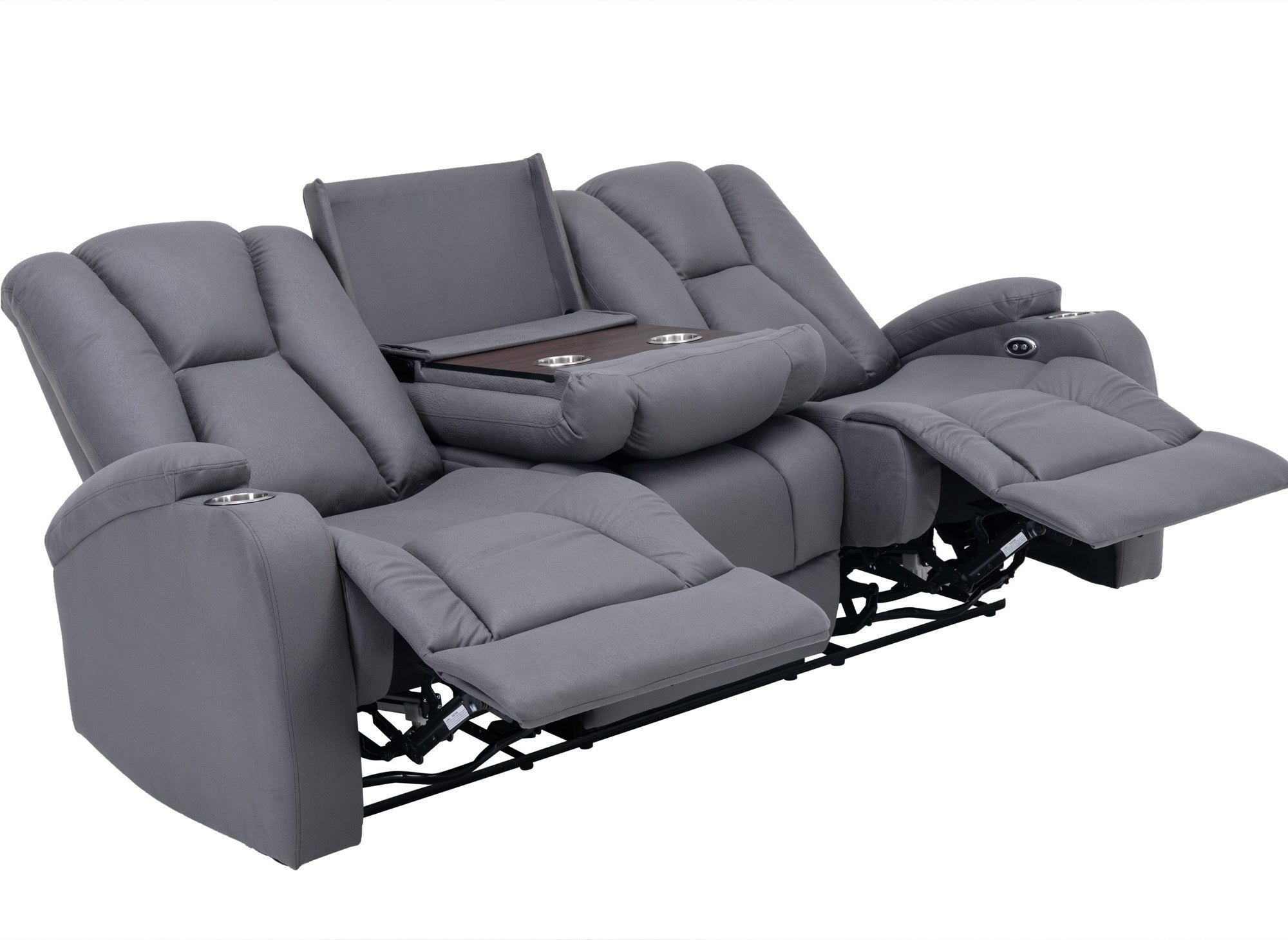 EL CLARENCE 3-Sitzer elektrisches Relaxsofa aus grauem Mikrofaserstoff