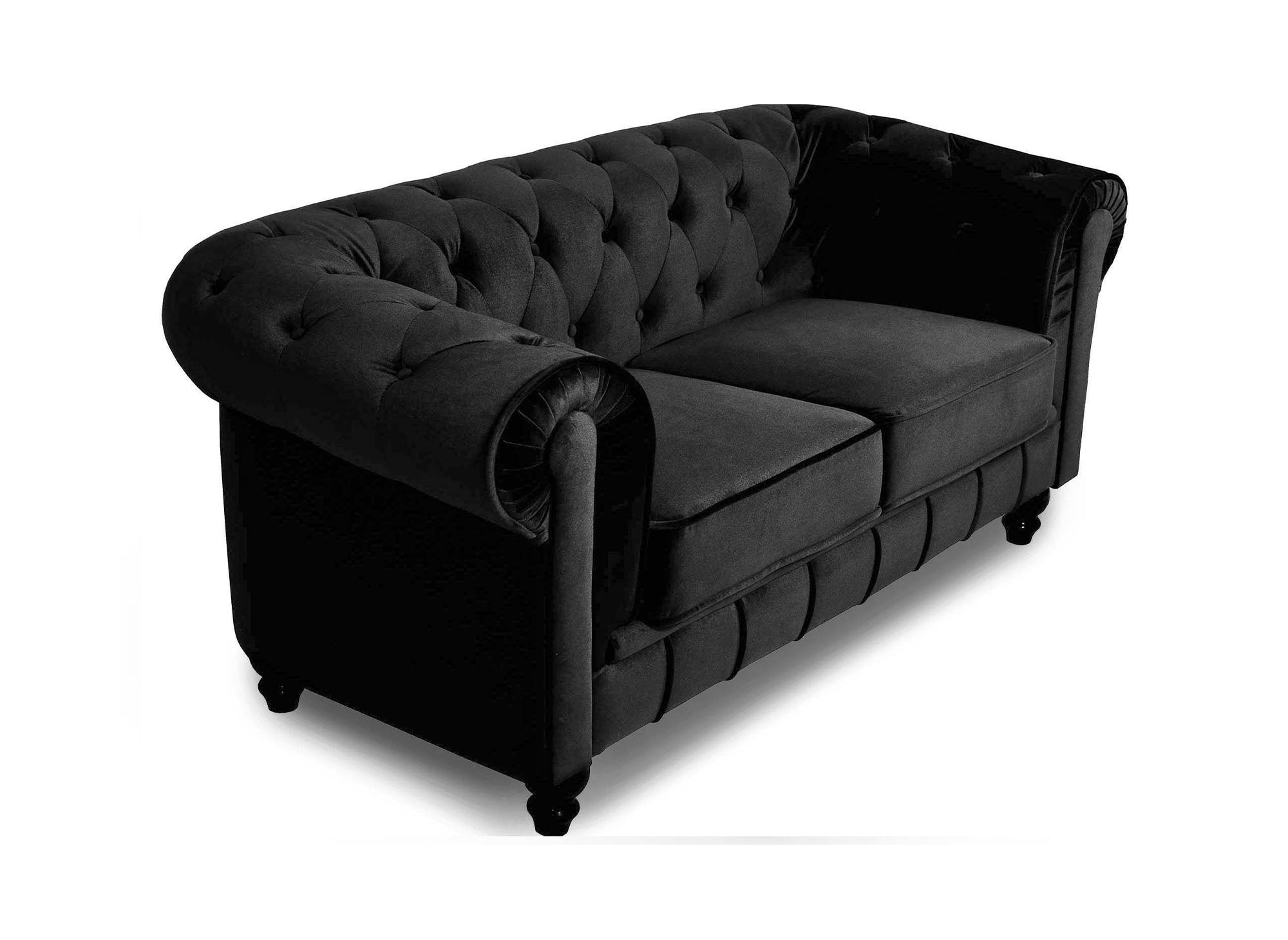 Chesterfield 2-Sitzer-Sofa aus schwarzem Samt