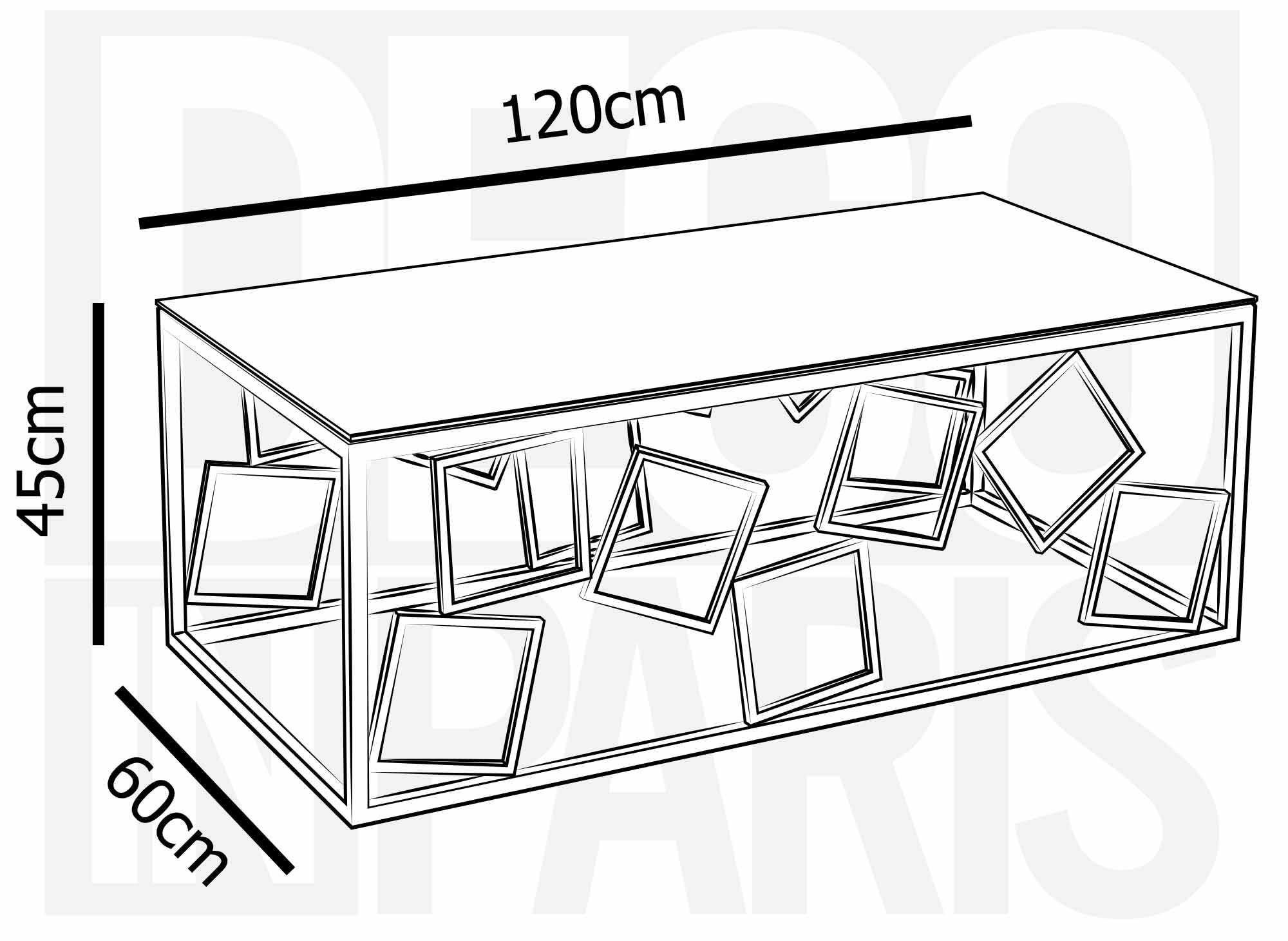 Rechteckiger Designer-Couchtisch ARVI aus Glas und silbernem Metall