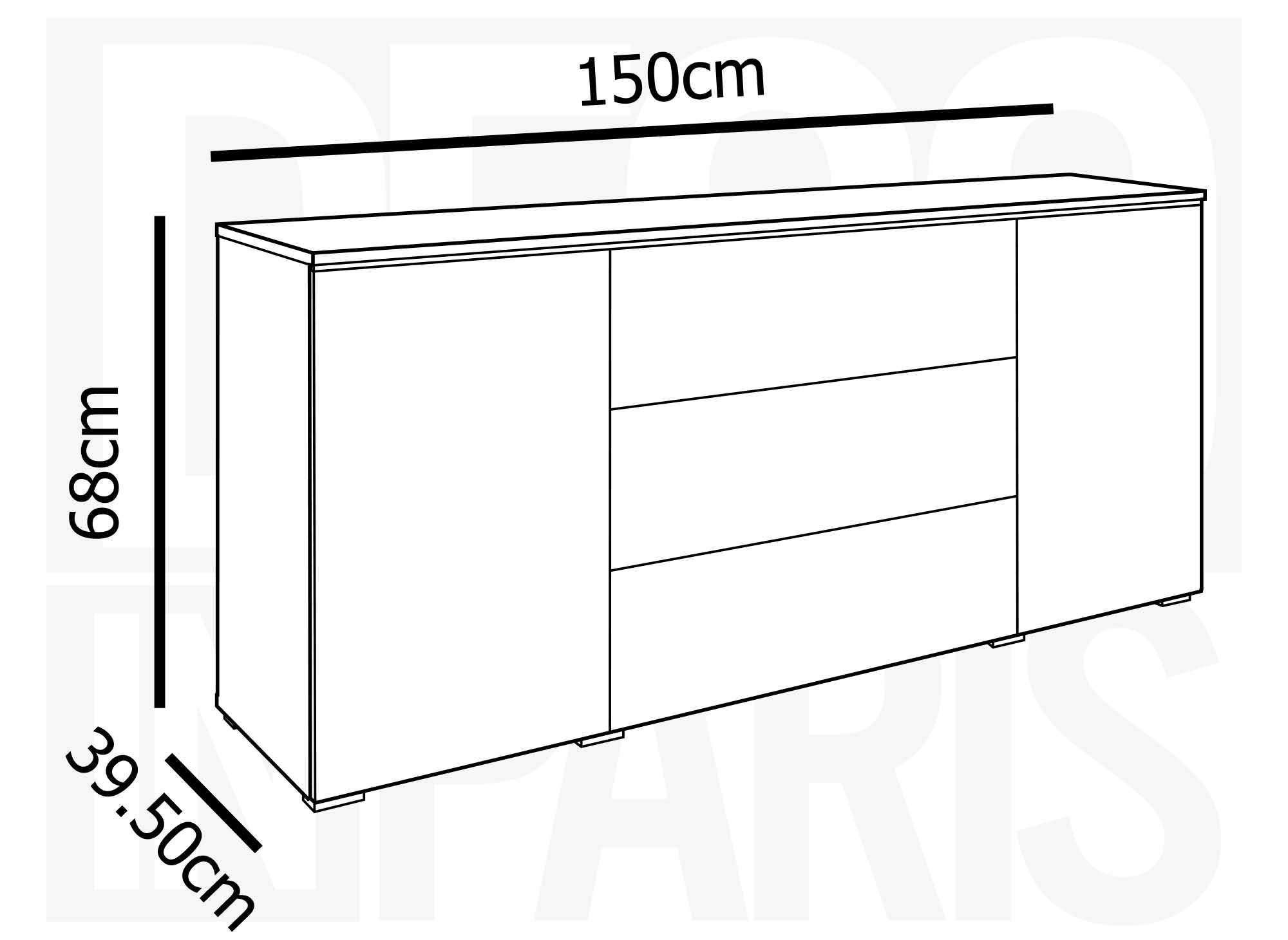 ALEXIA Sideboard mit 2 Türen, 3 Schubladen, Weiß und Beton, mit LEDs
