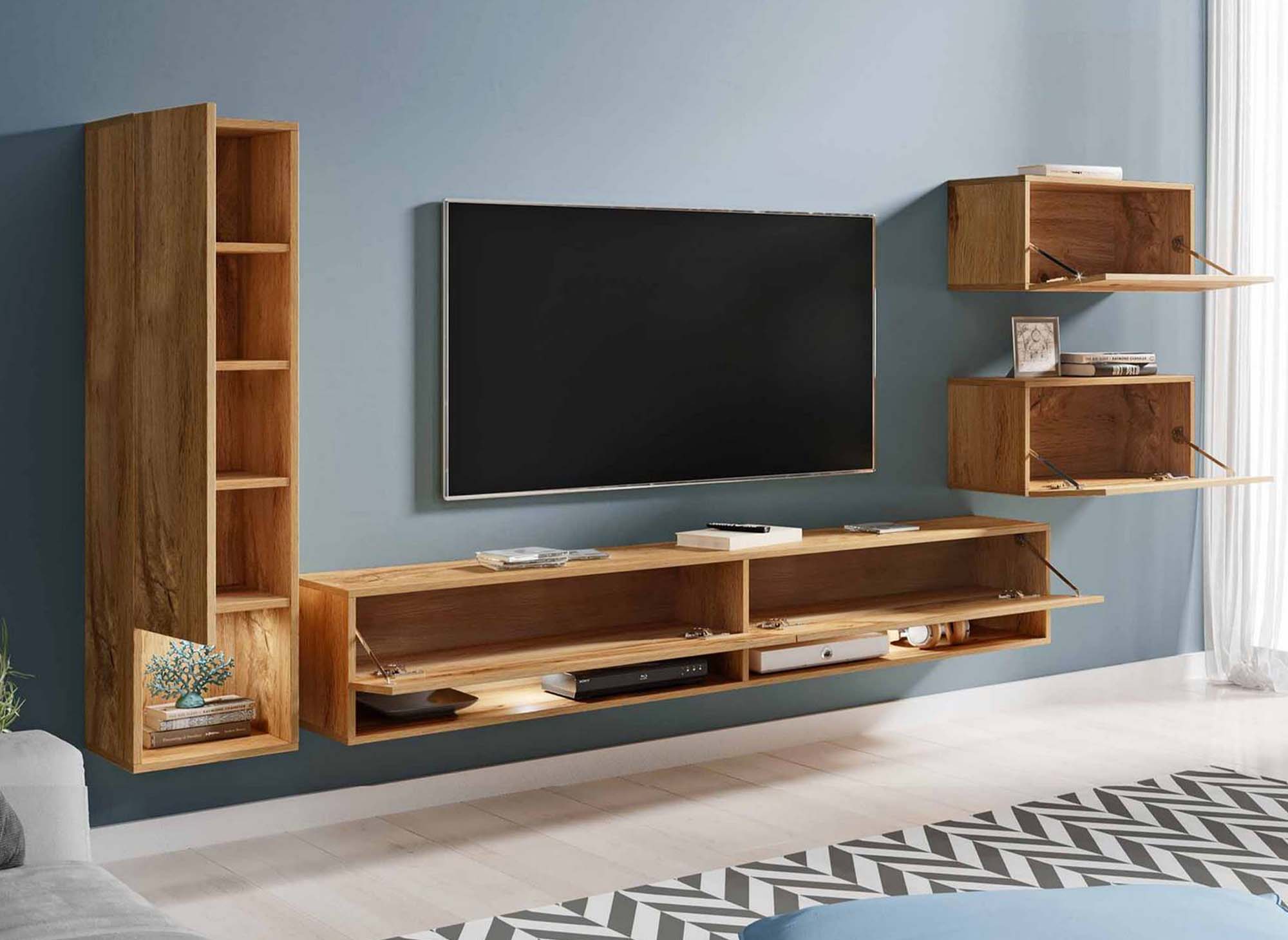 Moderner TV-Ständer aus Eiche mit LED - AMANDA