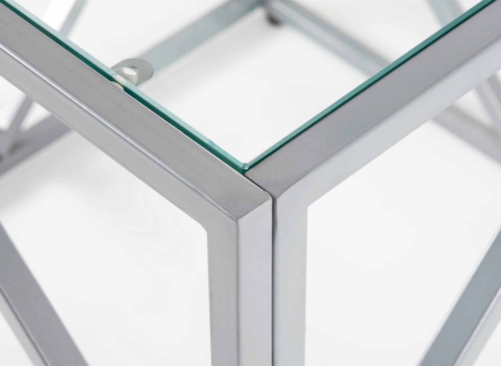 Quadratischer Designer-Couchtisch ELIO aus Glas und Metall