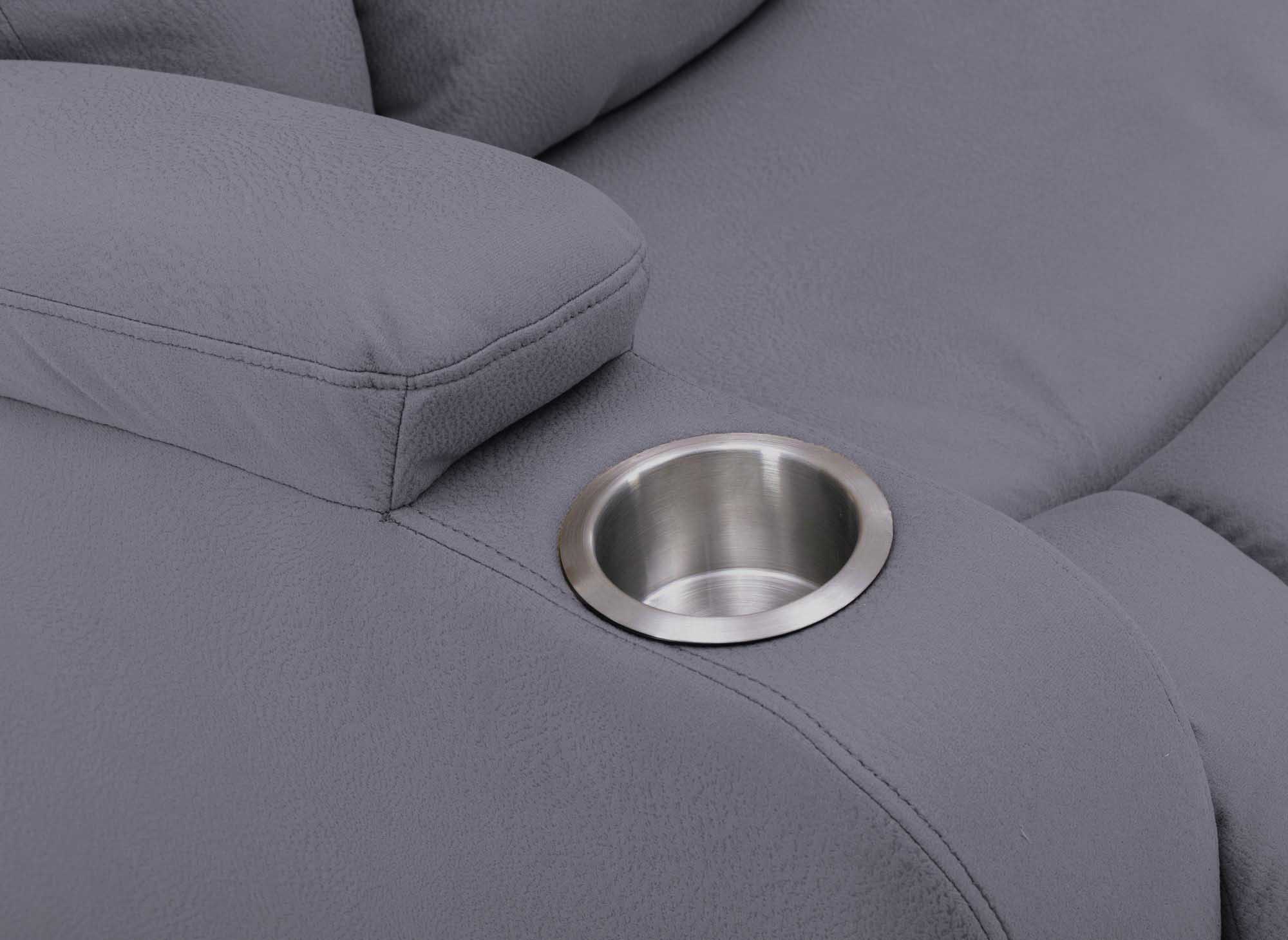 EL CLARENCE 2-Sitzer elektrisches Relaxsofa aus grauem Mikrofaserstoff