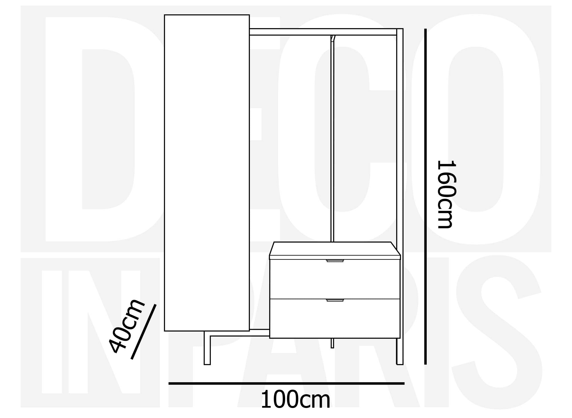 GLENN Eingangsmöbel mit Spiegelschrank und 2 Schubladen aus Holz und Metall