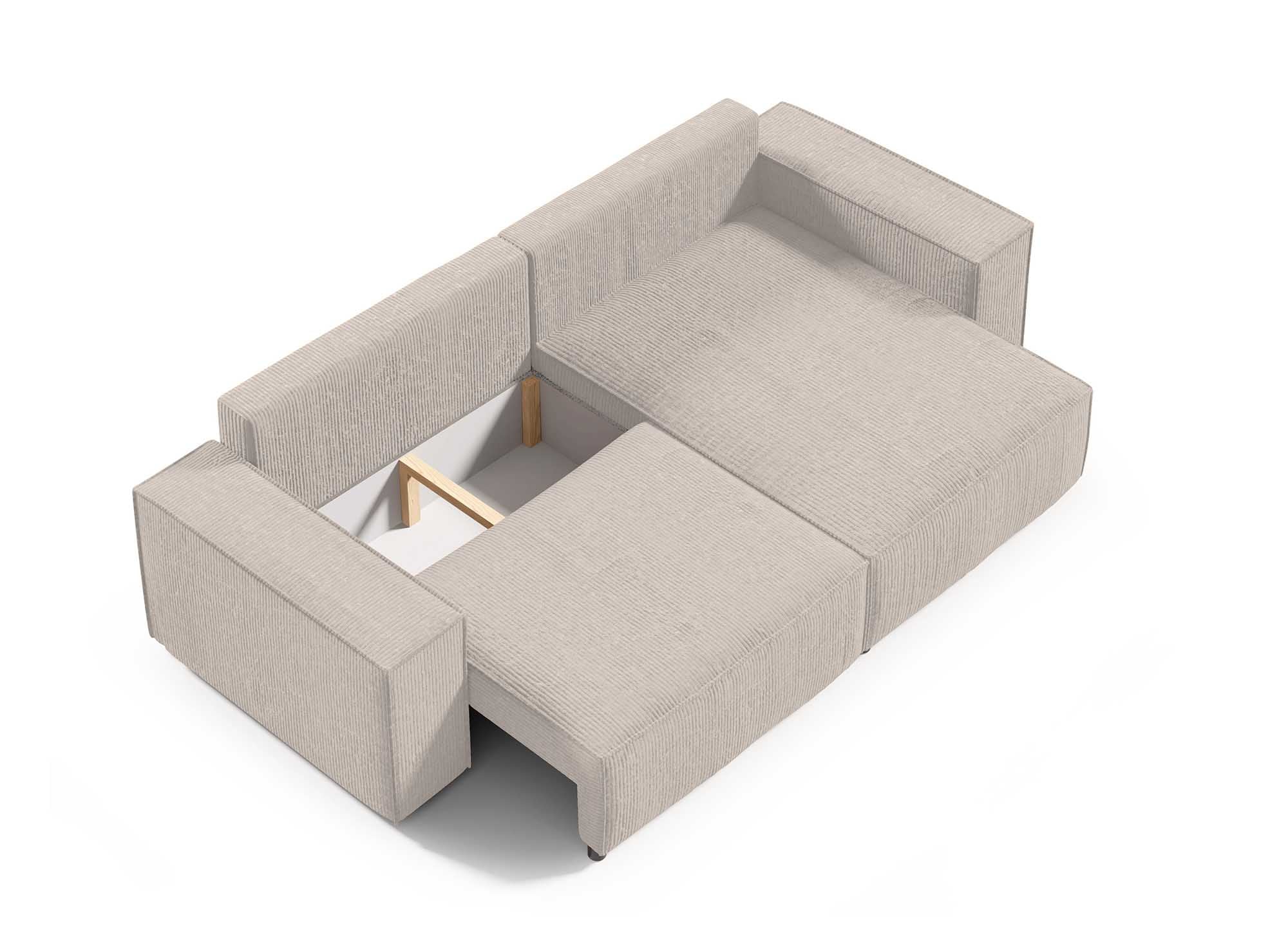 JADE MINI Ecksofa aus beigefarbenem Cord mit Stauraum