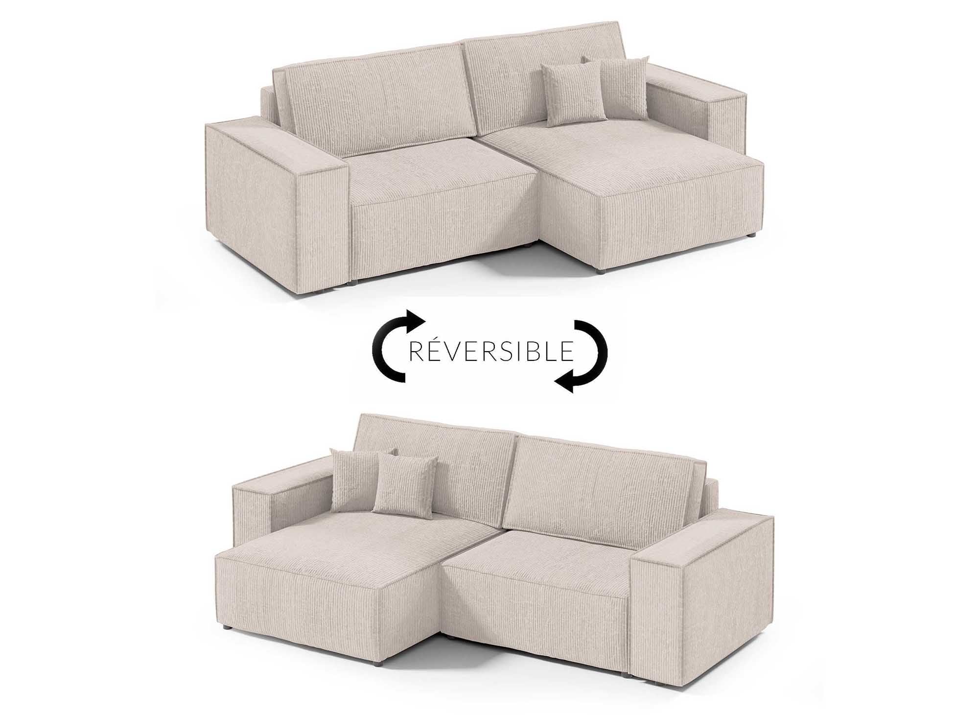 JADE MINI Ecksofa aus beigefarbenem Cord mit Stauraum