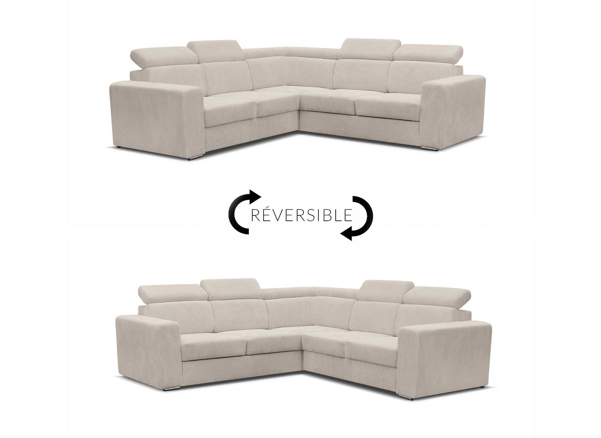 MERYL Ecksofa aus beigefarbenem Cord, umwandelbar und wendbar