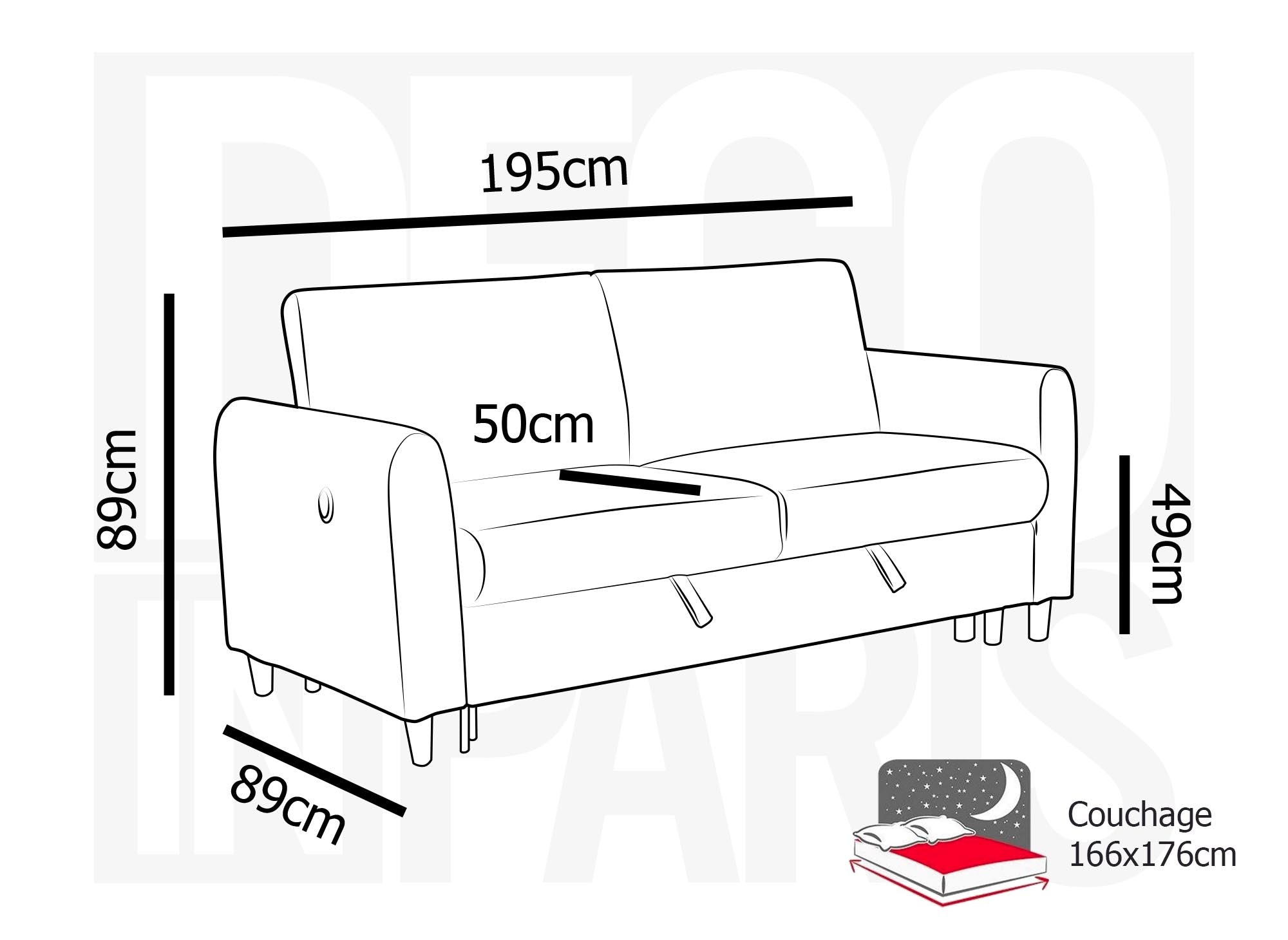 ROSS 3-Sitzer-Schlafsofa aus schwarzem Leinenstoff