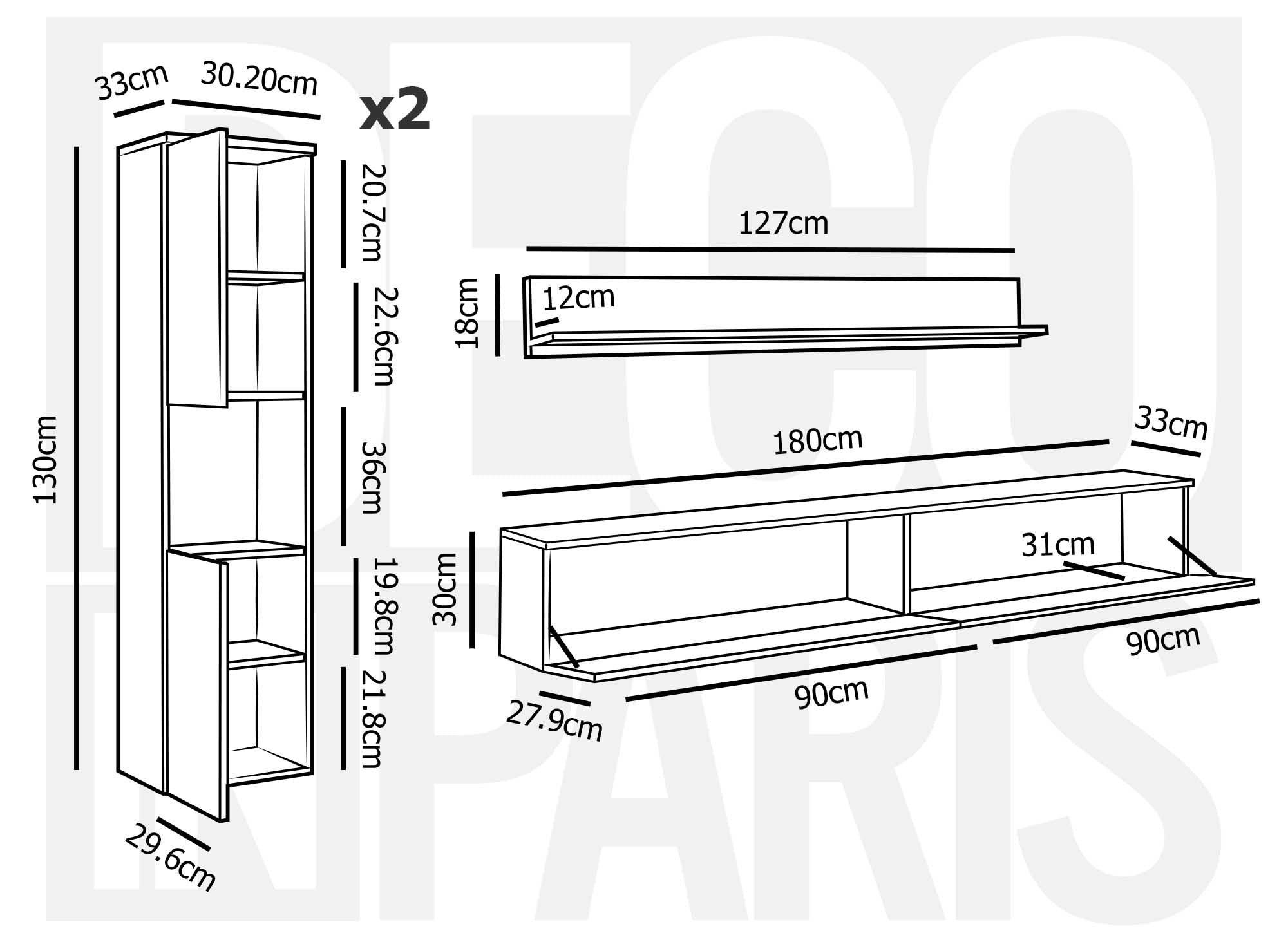 Moderner TV-Schrank aus Eiche und Weiß mit Hochglanzoberfläche und LEDs – ELIOTE XL