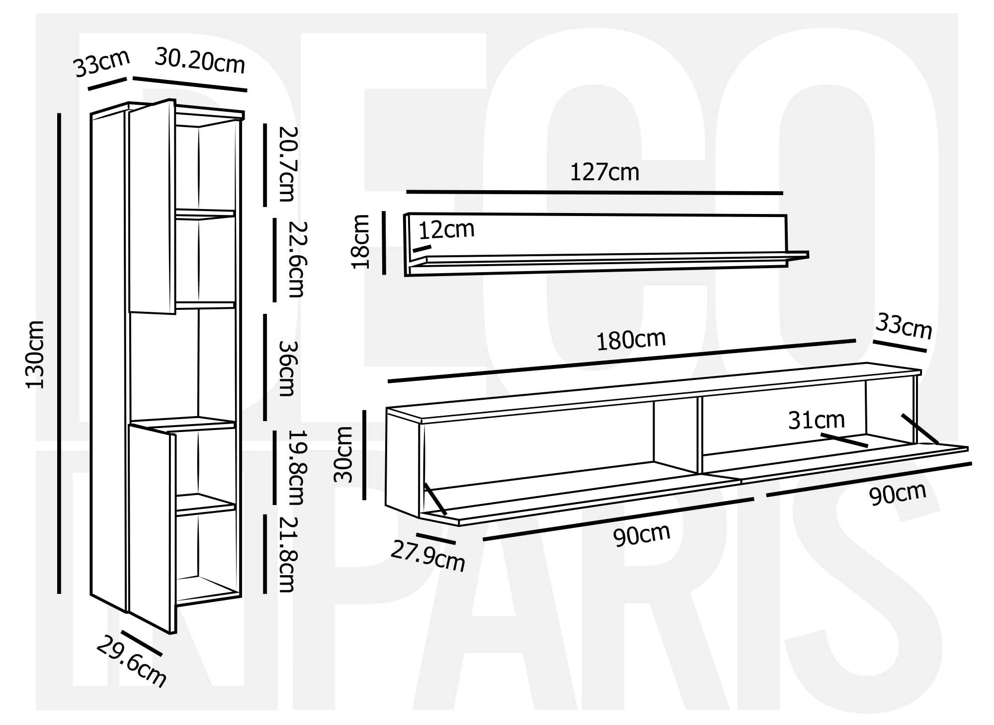 Moderner TV-Schrank aus Eiche und Weiß mit Hochglanzoberfläche und LED – ELIOTE