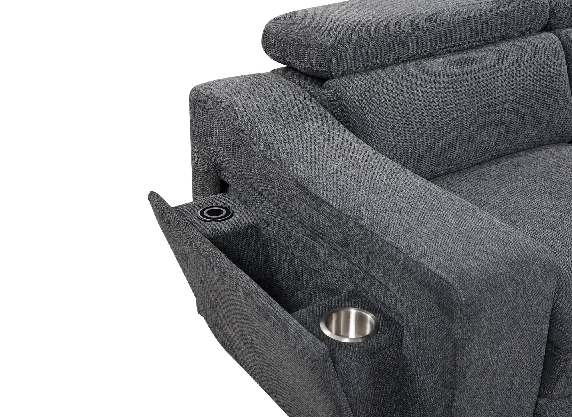 DEREK XL Ecksofa aus dunkelgrauem Stoff – rechtwinklig
