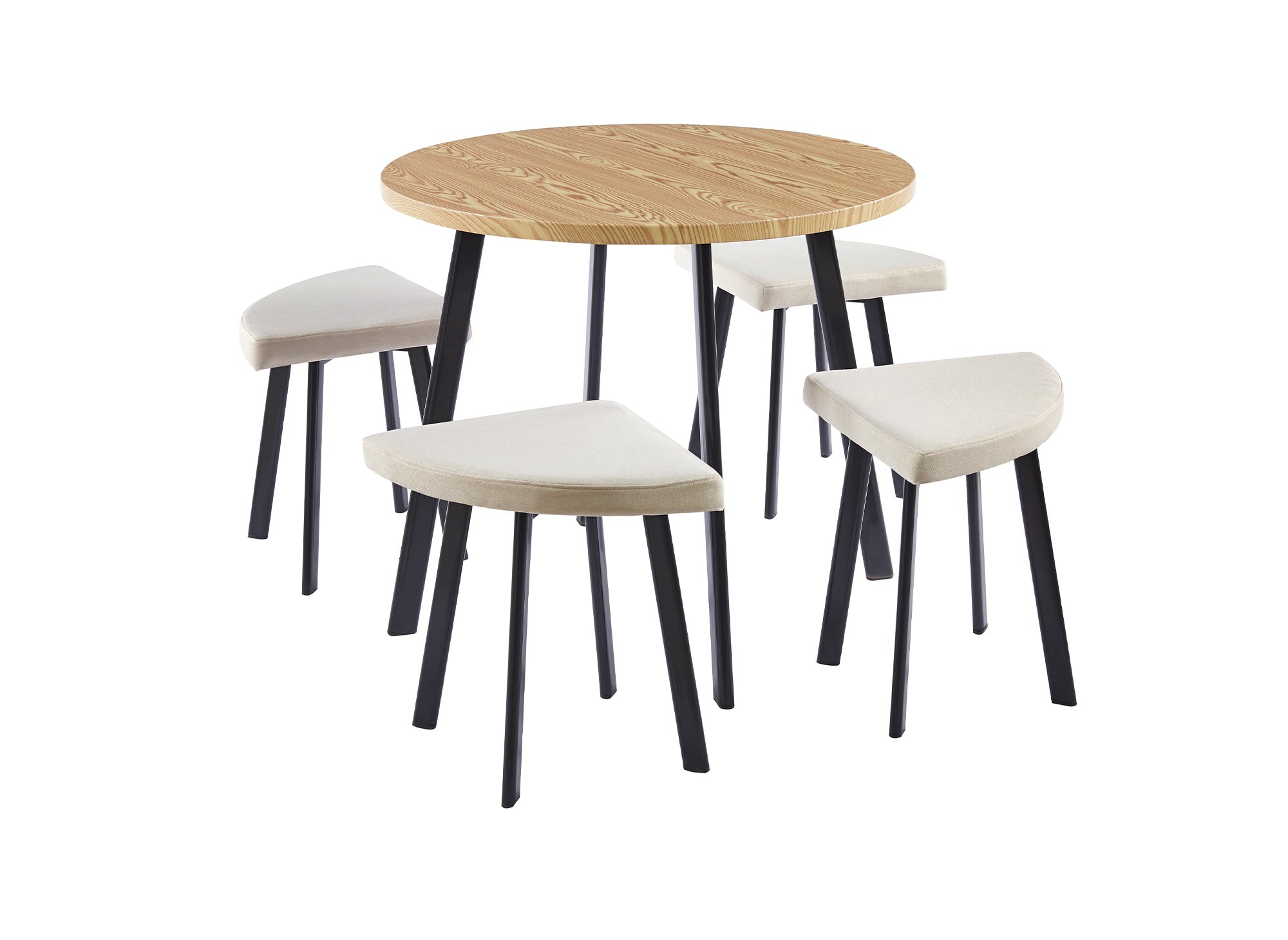 IRINA Esstisch-Set aus Holz mit 4 beigen Hockern