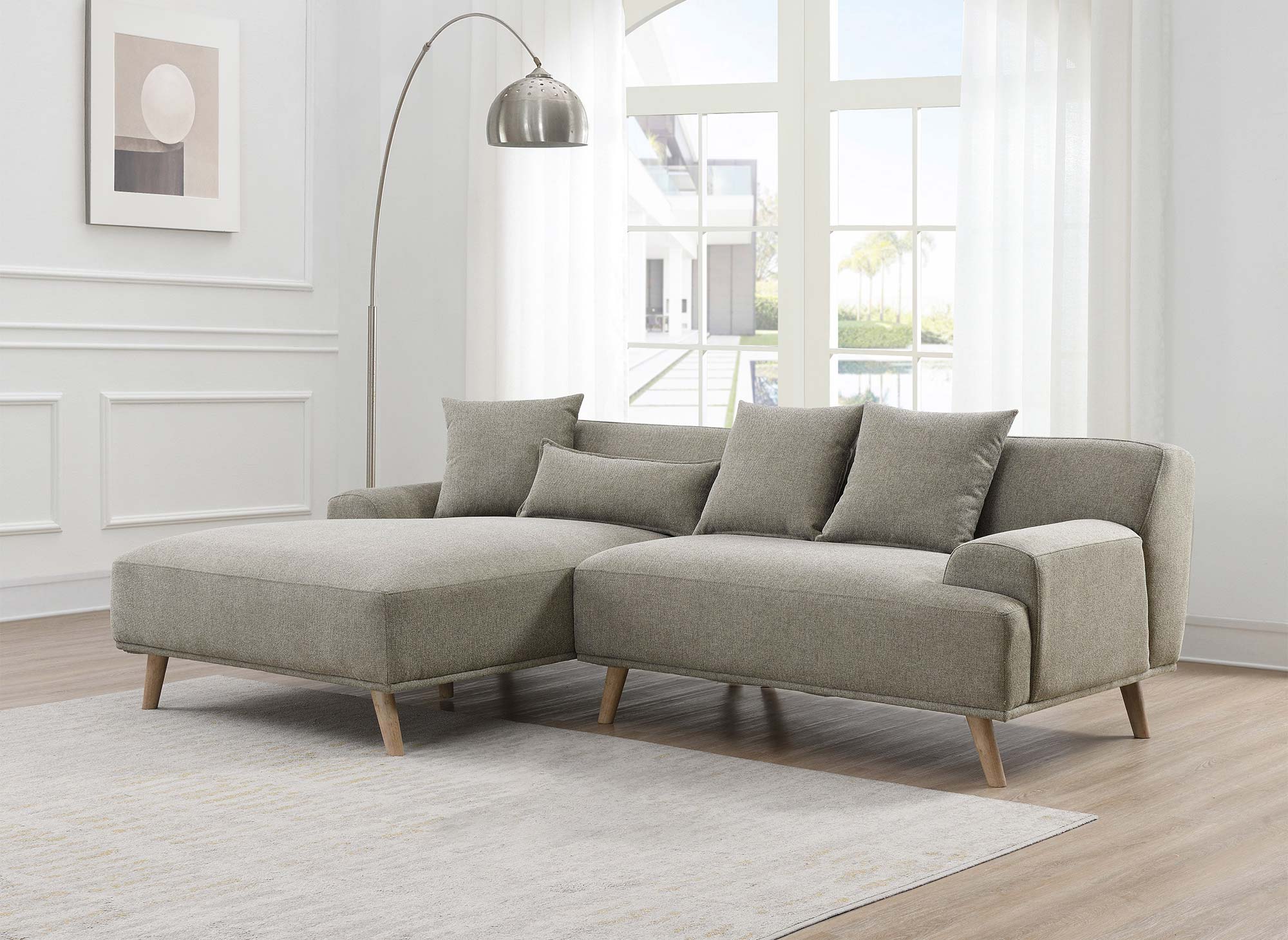 Skandinavisches Ecksofa mit Chaiselongue in Taupe-Stoff KAROLINA - Linke Ecke