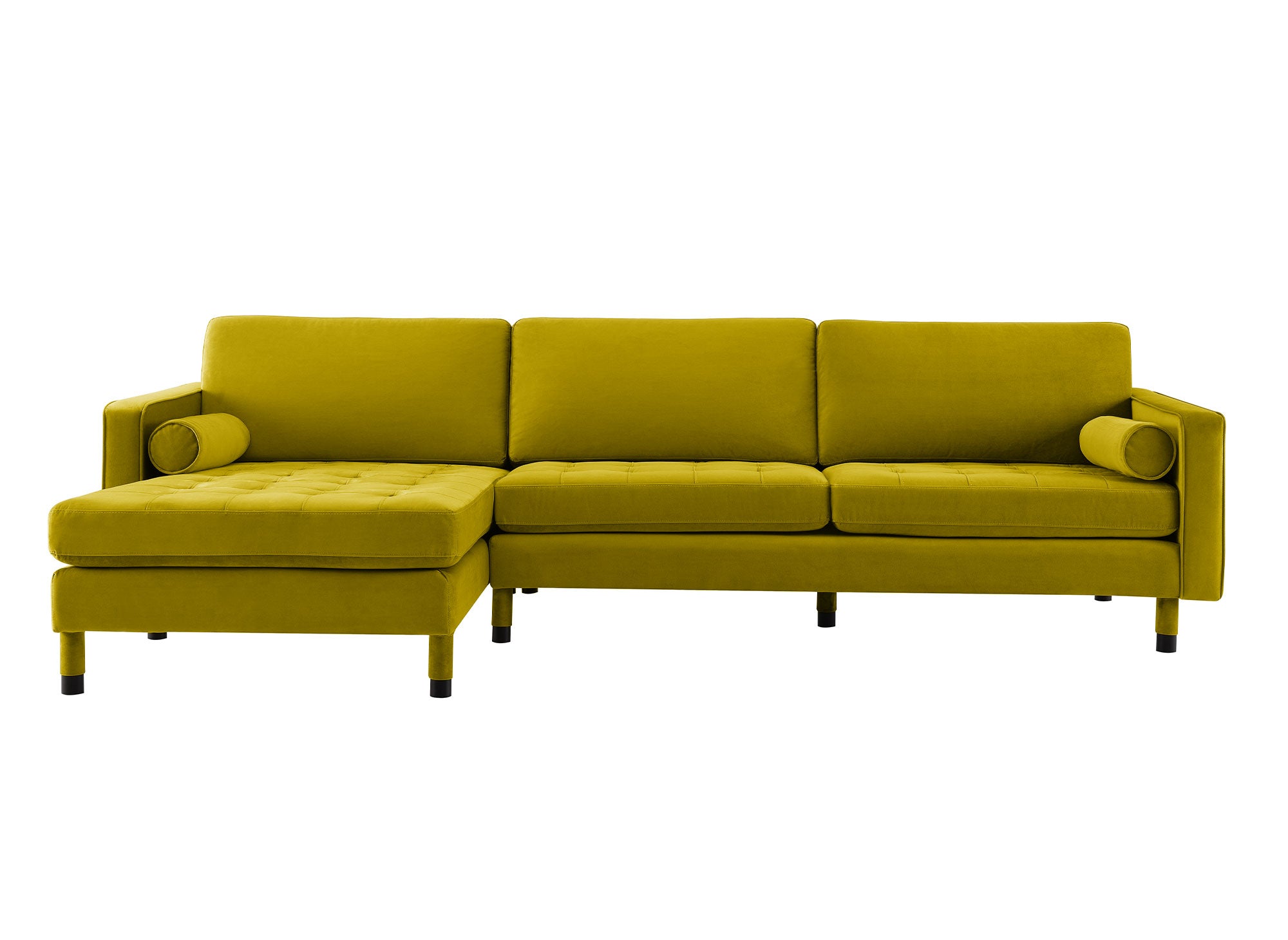 SALAMBO Skandinavisches Ecksofa aus goldgrünem Samt - Linke Ecke